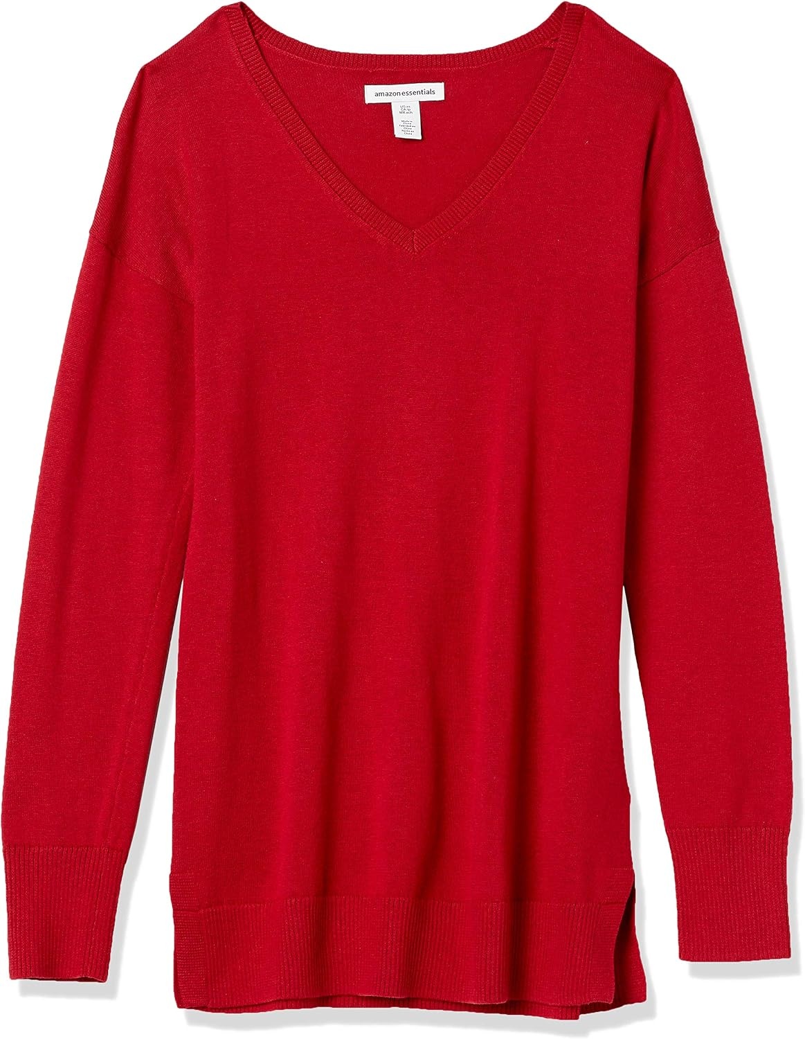 image:imageAmazon Essentials Womens Regular Fit Lightweight VNeck Tunic Sweater Long SleeveRed