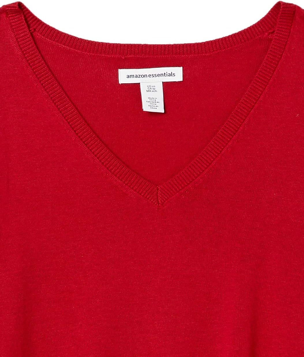 image:imageAmazon Essentials Womens Regular Fit Lightweight VNeck Tunic Sweater Long SleeveRed