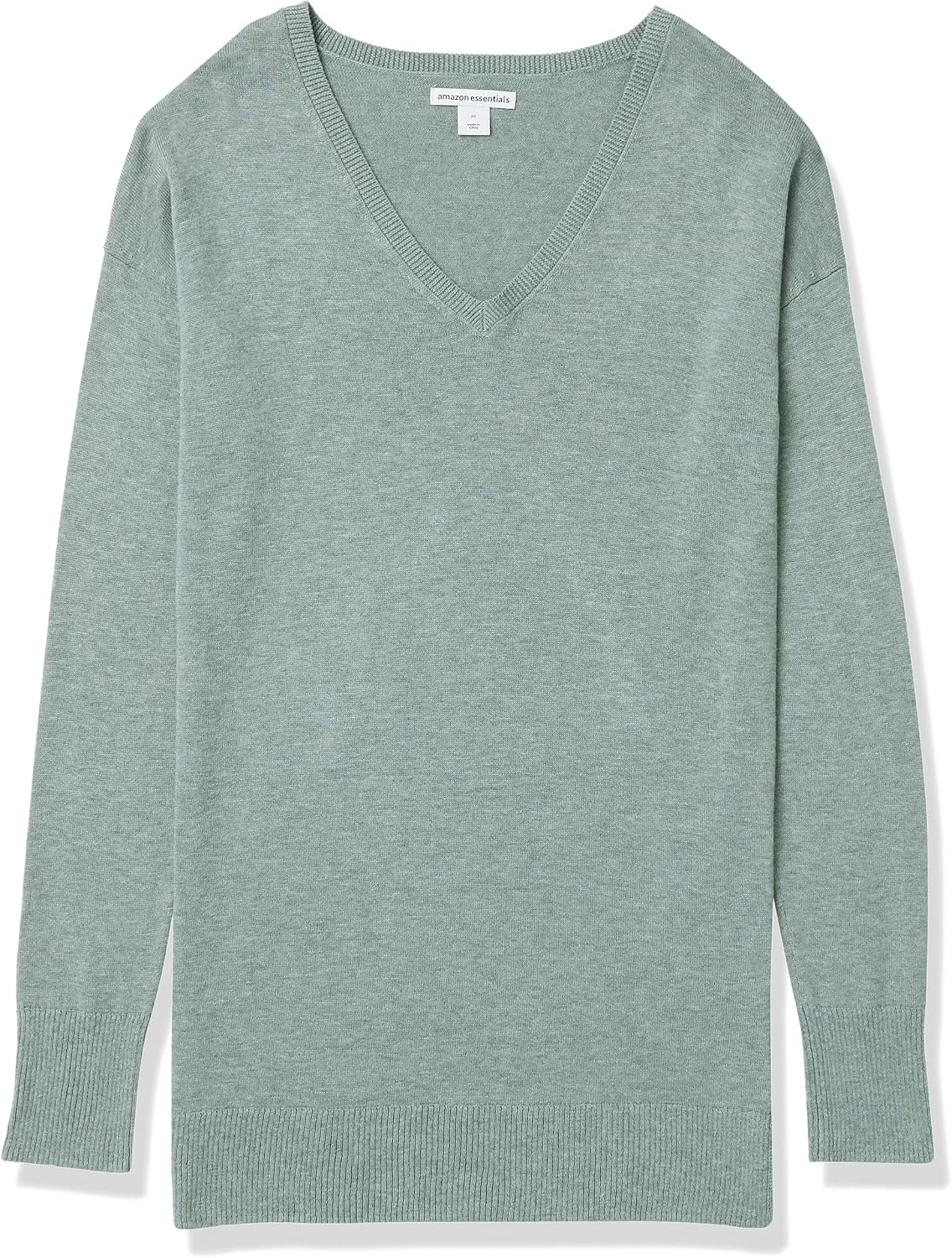 image:imageAmazon Essentials Womens Regular Fit Lightweight VNeck Tunic Sweater Long SleeveSage Green Heather