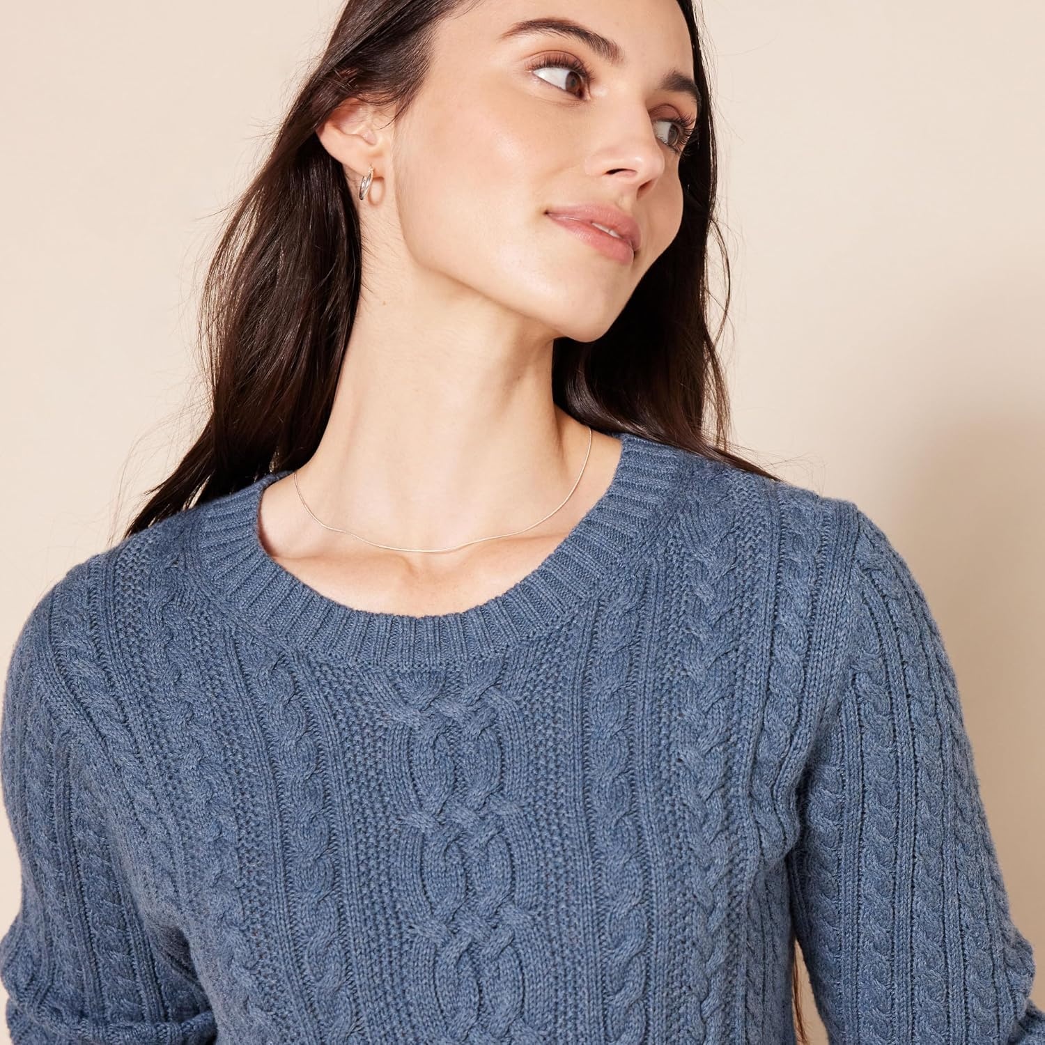image:imageAmazon Essentials Womens Regular Fit Soft Cotton Cable Knit Ribbed Crewneck Sweater Available in Plus SizeBlue Heather