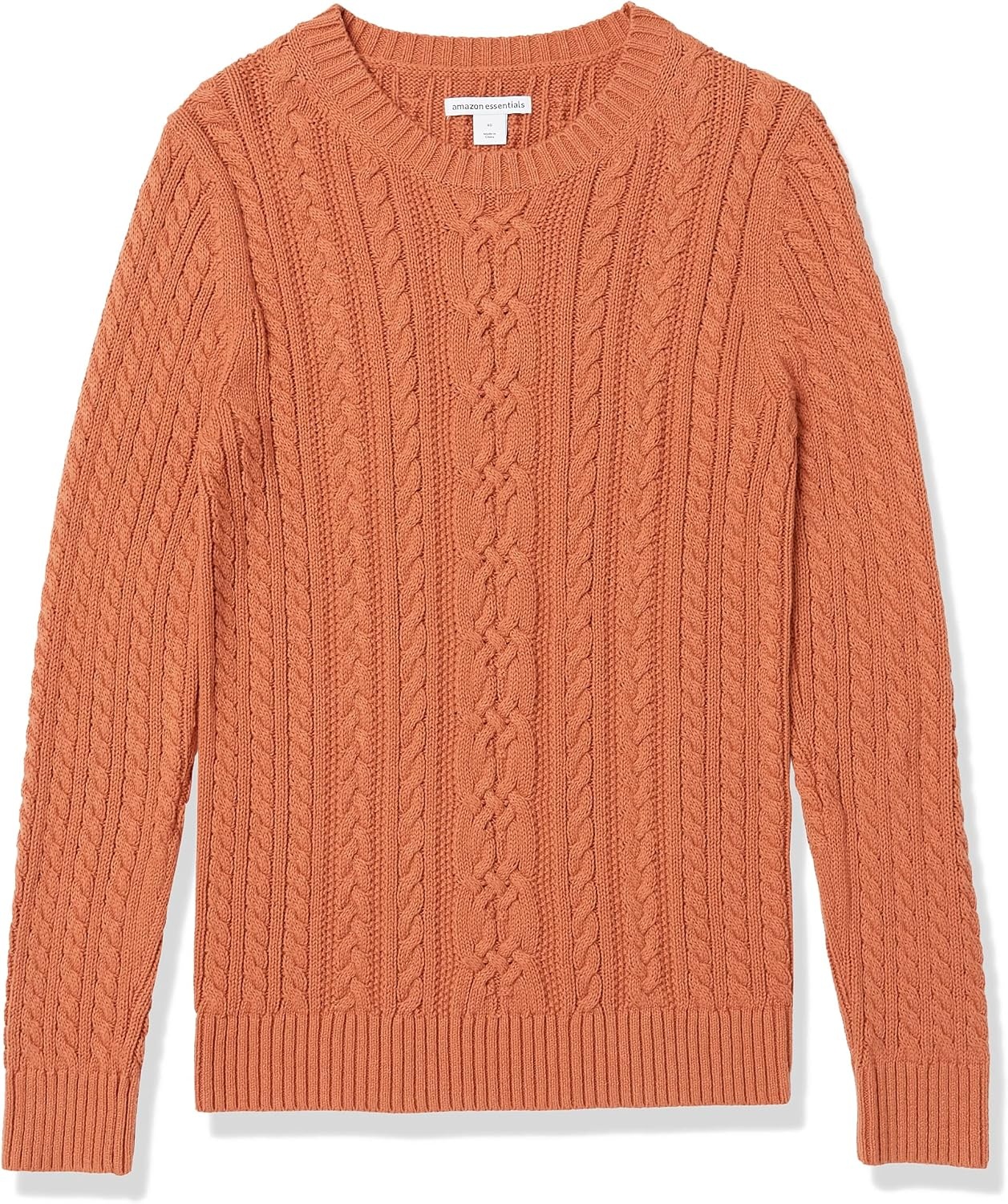image:imageAmazon Essentials Womens Regular Fit Soft Cotton Cable Knit Ribbed Crewneck Sweater Available in Plus SizeCaramel