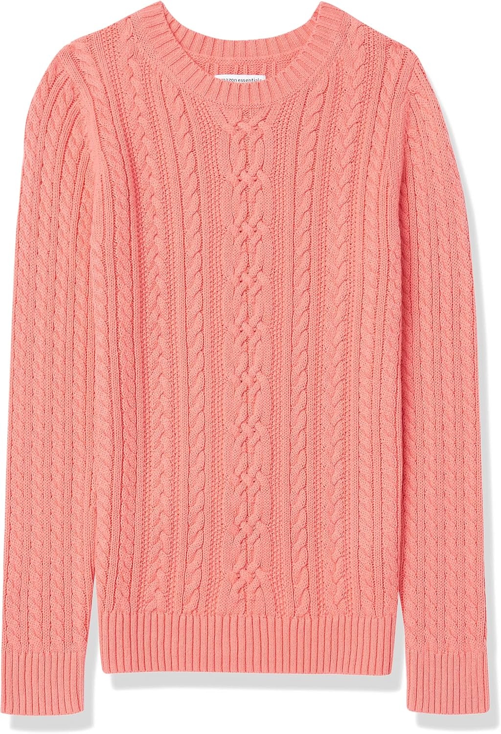 image:imageAmazon Essentials Womens Regular Fit Soft Cotton Cable Knit Ribbed Crewneck Sweater Available in Plus SizeCoral Pink