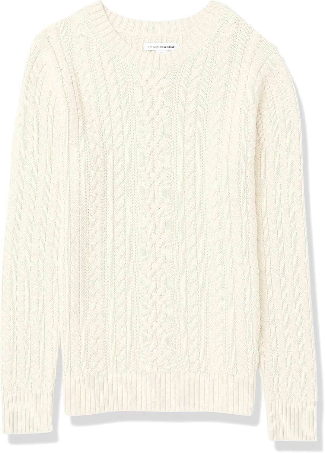 image:imageAmazon Essentials Womens Regular Fit Soft Cotton Cable Knit Ribbed Crewneck Sweater Available in Plus SizeCream