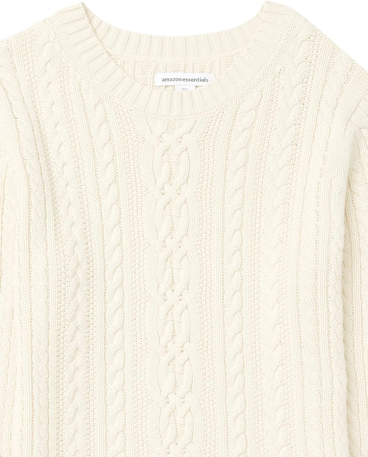 image:imageAmazon Essentials Womens Regular Fit Soft Cotton Cable Knit Ribbed Crewneck Sweater Available in Plus SizeCream