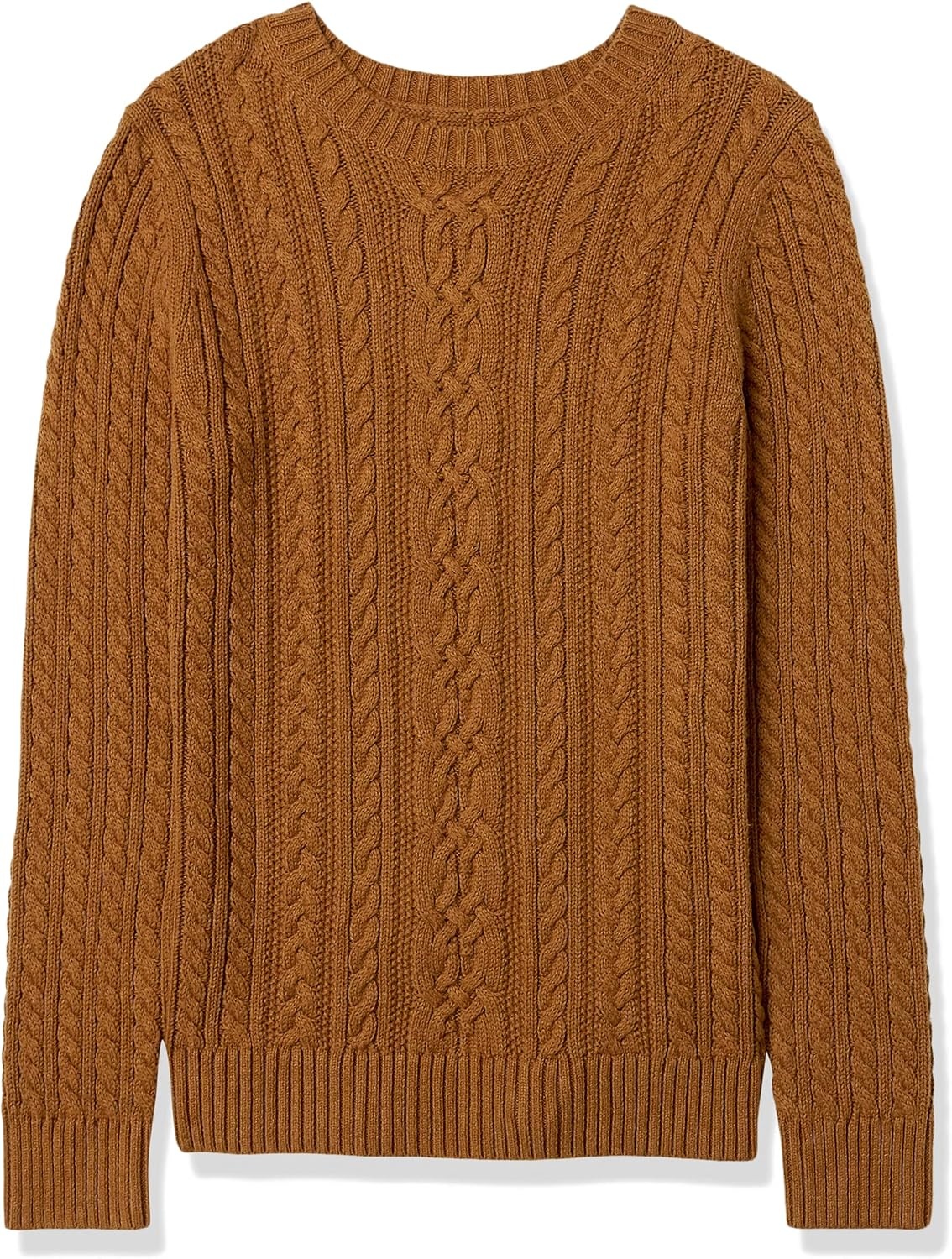 image:imageAmazon Essentials Womens Regular Fit Soft Cotton Cable Knit Ribbed Crewneck Sweater Available in Plus SizeDark Chestnut Brown Heather