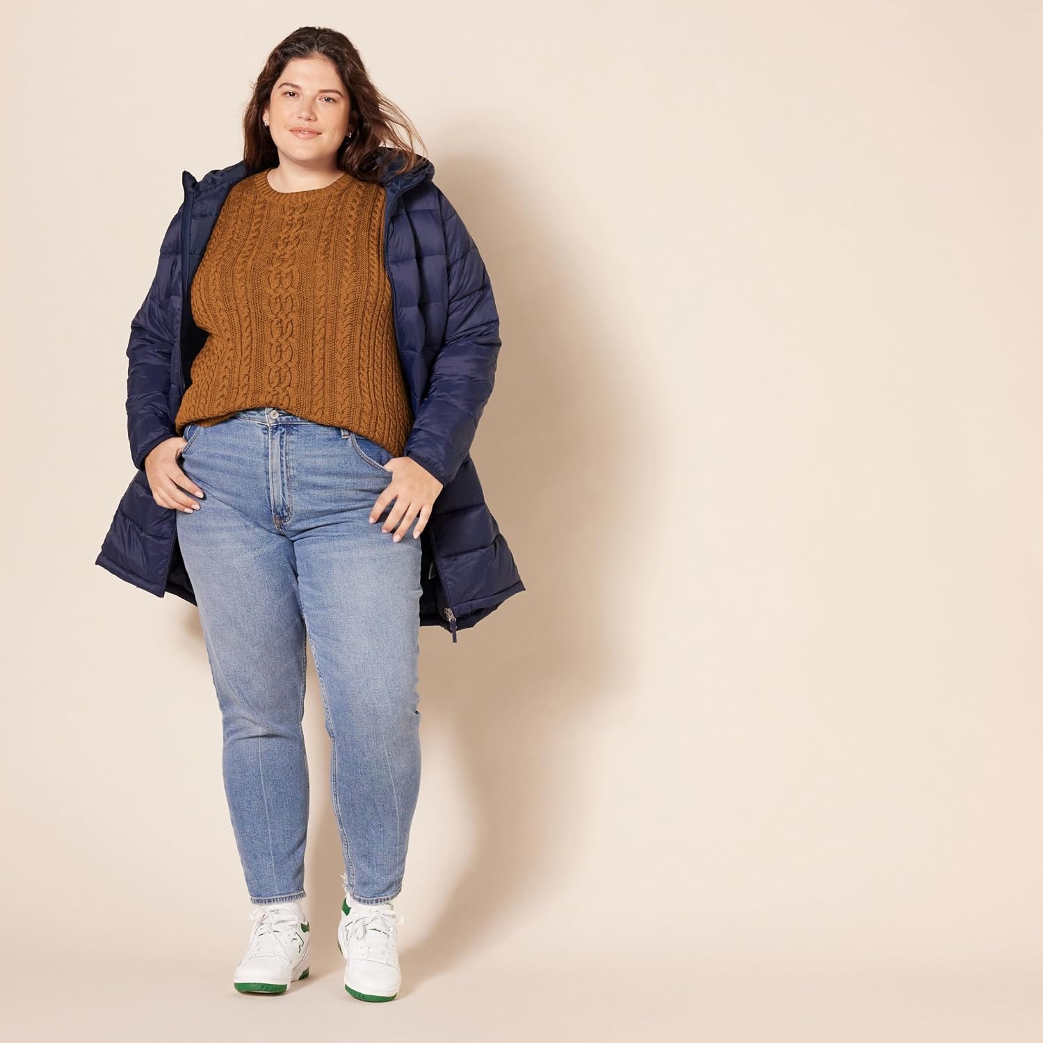 image:imageAmazon Essentials Womens Regular Fit Soft Cotton Cable Knit Ribbed Crewneck Sweater Available in Plus SizeDark Chestnut Brown Heather