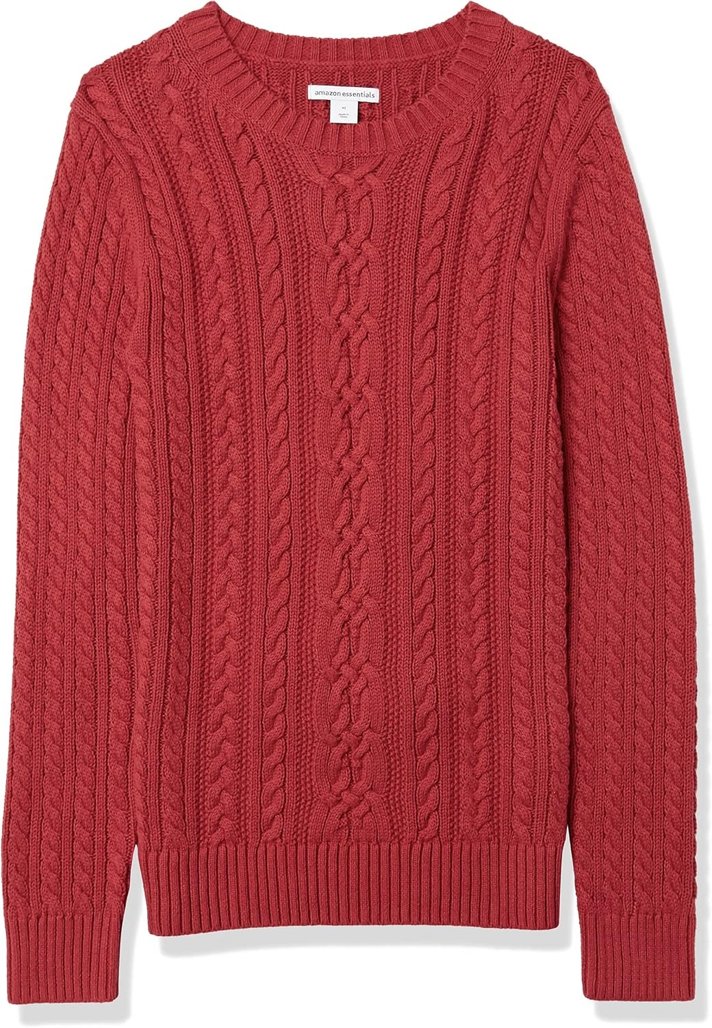 image:imageAmazon Essentials Womens Regular Fit Soft Cotton Cable Knit Ribbed Crewneck Sweater Available in Plus SizeDark Red