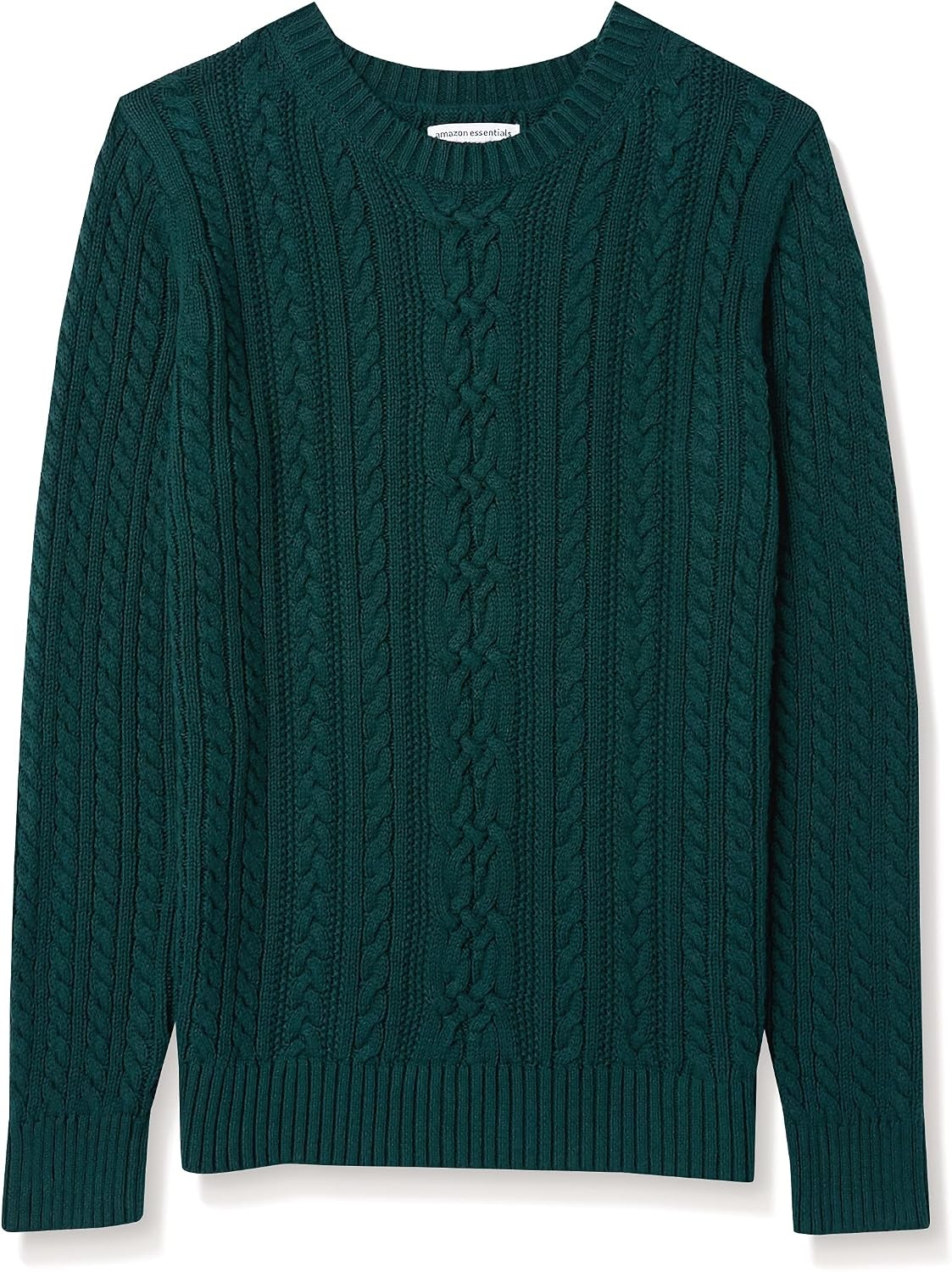 image:imageAmazon Essentials Womens Regular Fit Soft Cotton Cable Knit Ribbed Crewneck Sweater Available in Plus SizeDeep Pine