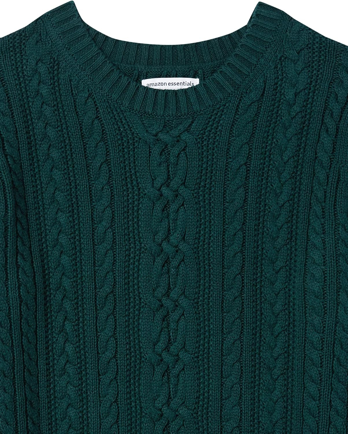 image:imageAmazon Essentials Womens Regular Fit Soft Cotton Cable Knit Ribbed Crewneck Sweater Available in Plus SizeDeep Pine