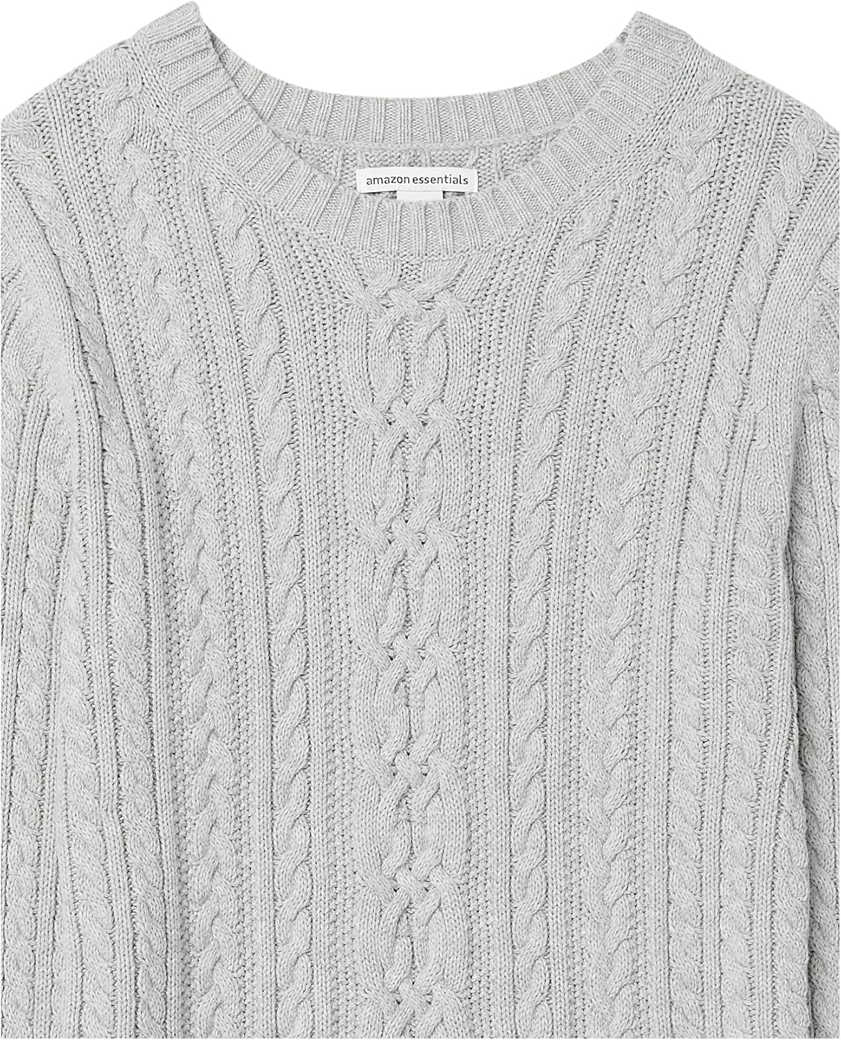 image:imageAmazon Essentials Womens Regular Fit Soft Cotton Cable Knit Ribbed Crewneck Sweater Available in Plus SizeLight Grey Heather