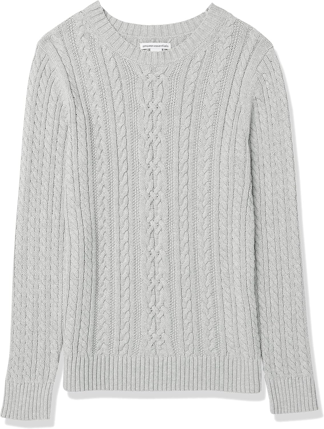 image:imageAmazon Essentials Womens Regular Fit Soft Cotton Cable Knit Ribbed Crewneck Sweater Available in Plus SizeLight Grey Heather