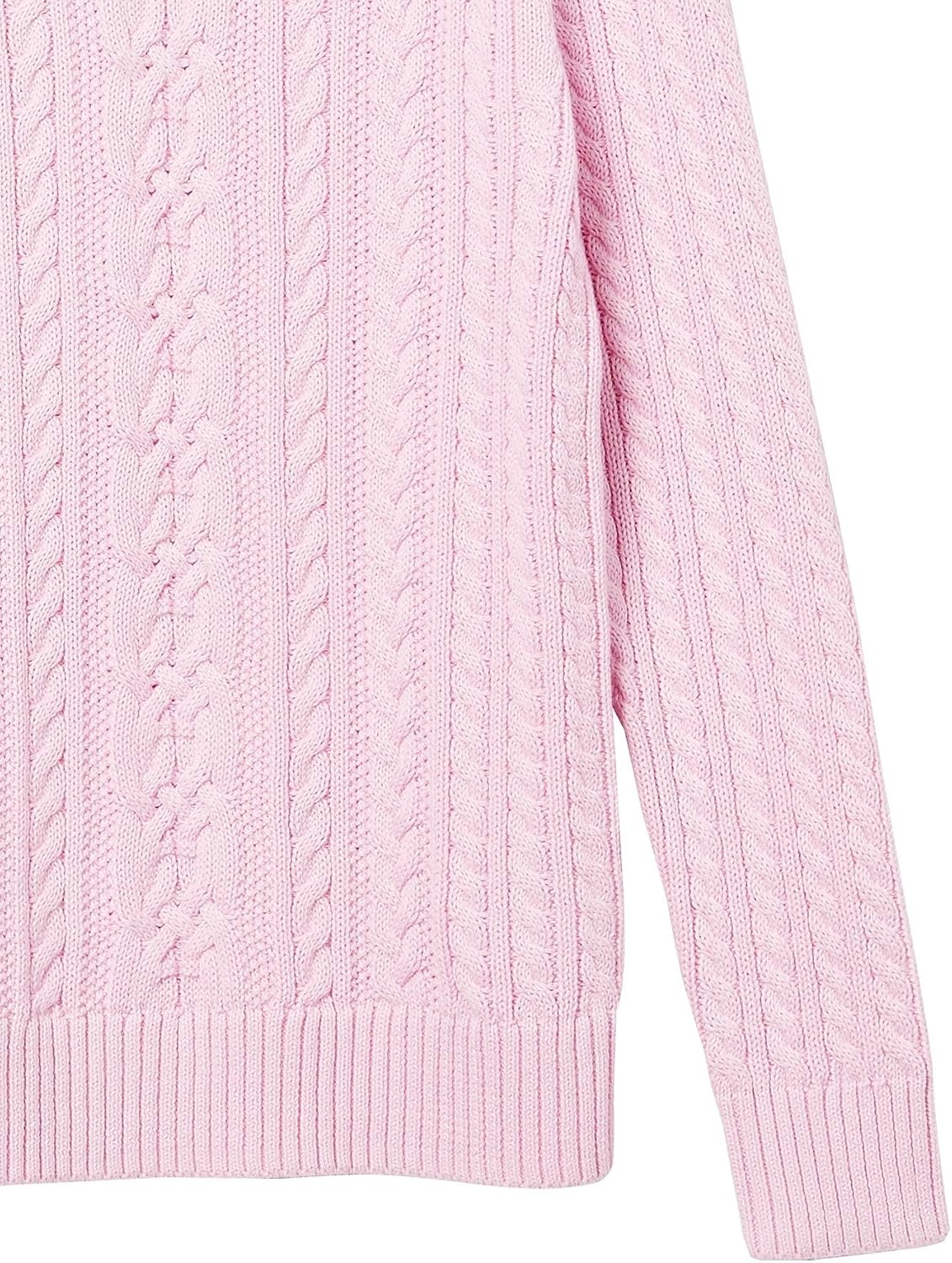 image:imageAmazon Essentials Womens Regular Fit Soft Cotton Cable Knit Ribbed Crewneck Sweater Available in Plus SizeLight Pink