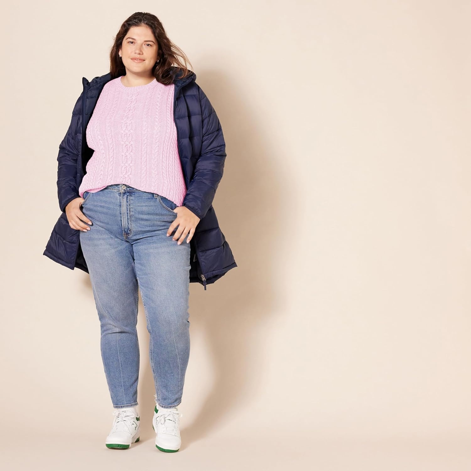 image:imageAmazon Essentials Womens Regular Fit Soft Cotton Cable Knit Ribbed Crewneck Sweater Available in Plus SizeLight Pink