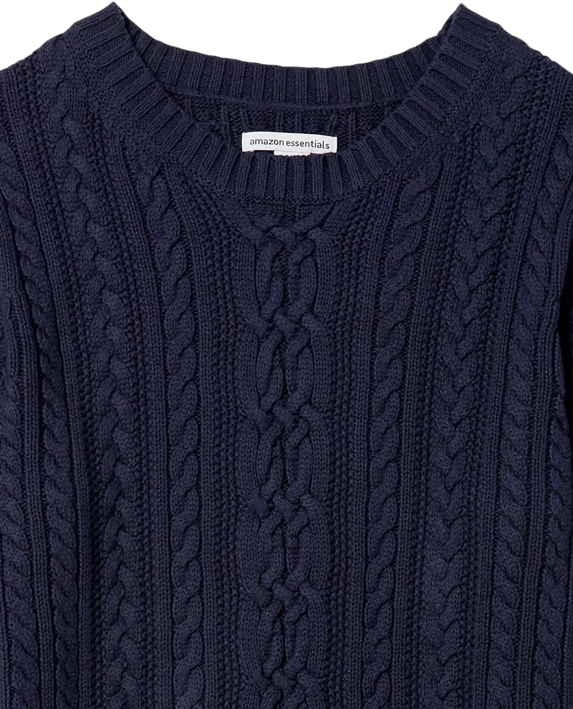 image:imageAmazon Essentials Womens Regular Fit Soft Cotton Cable Knit Ribbed Crewneck Sweater Available in Plus SizeNavy