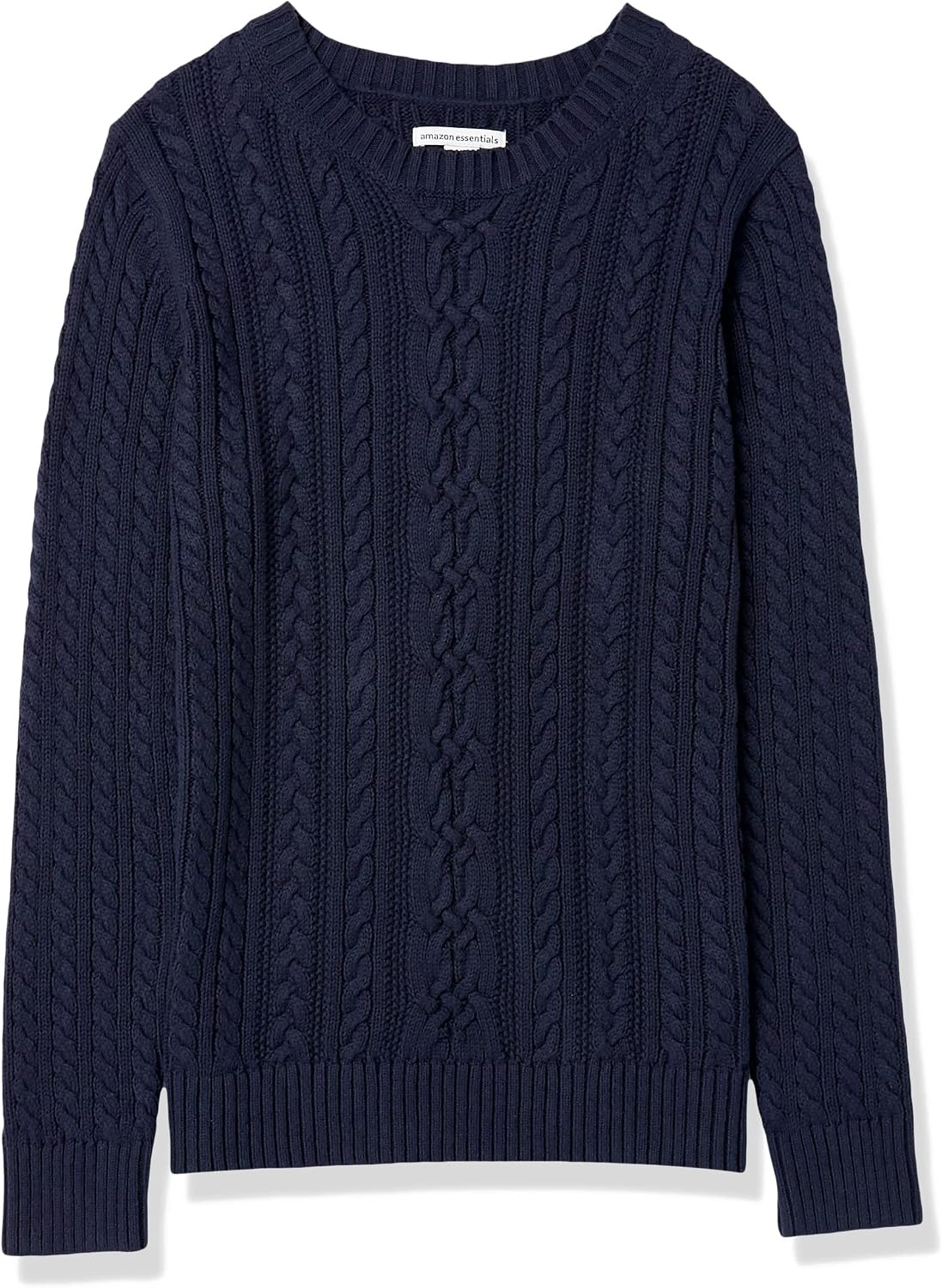 image:imageAmazon Essentials Womens Regular Fit Soft Cotton Cable Knit Ribbed Crewneck Sweater Available in Plus SizeNavy