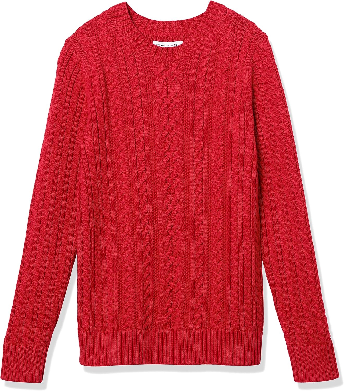 image:imageAmazon Essentials Womens Regular Fit Soft Cotton Cable Knit Ribbed Crewneck Sweater Available in Plus SizeRed