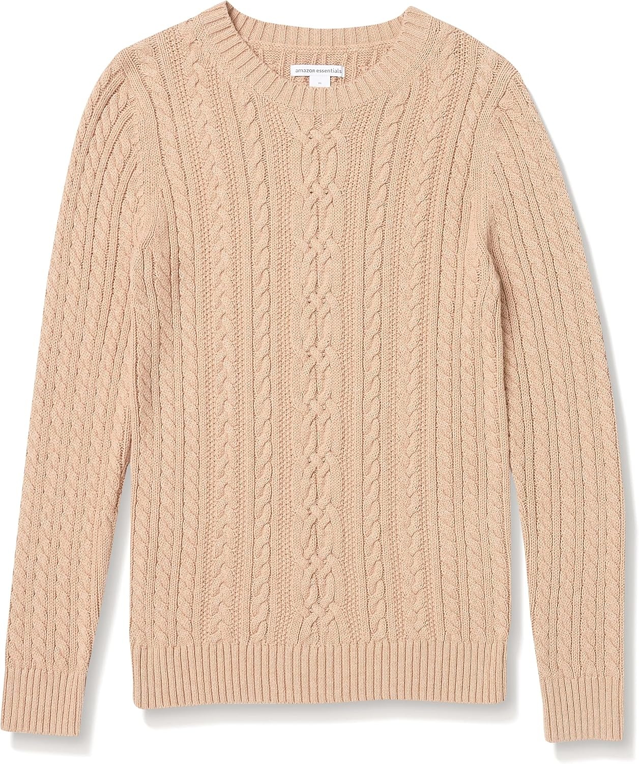 image:imageAmazon Essentials Womens Regular Fit Soft Cotton Cable Knit Ribbed Crewneck Sweater Available in Plus SizeTaupe Heather