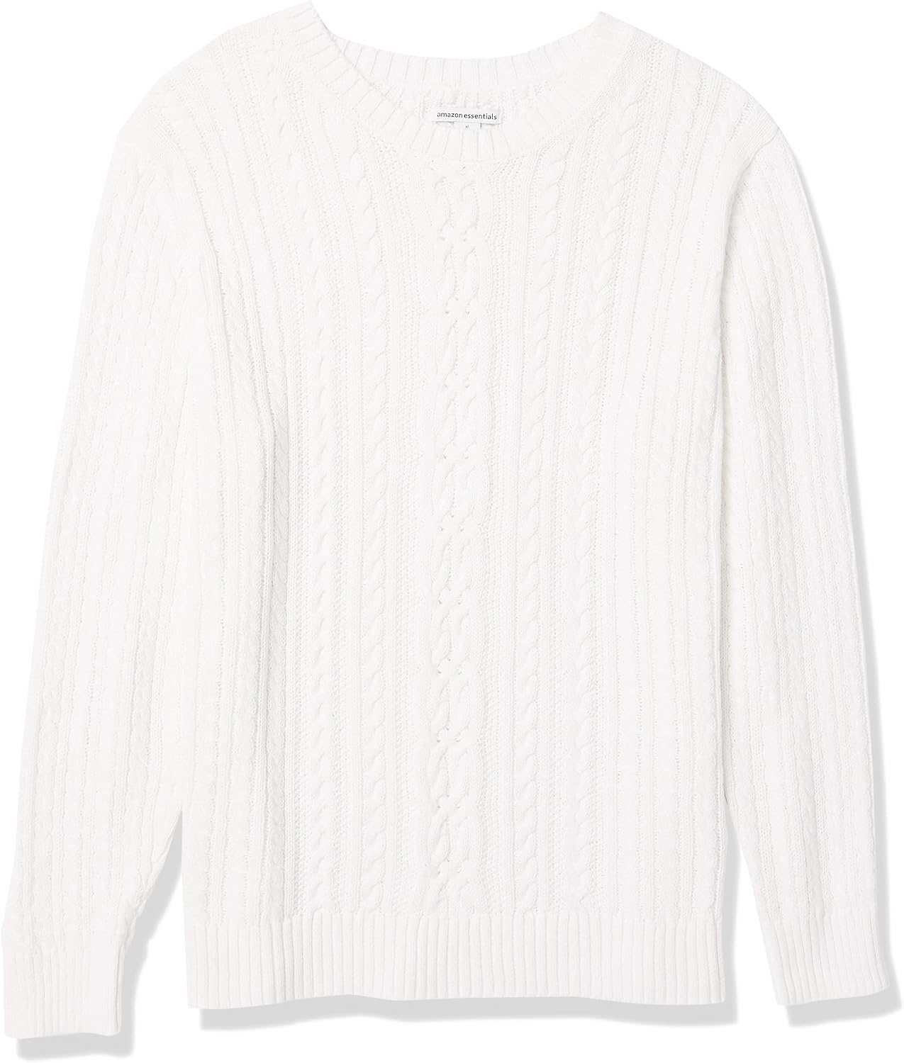 image:imageAmazon Essentials Womens Regular Fit Soft Cotton Cable Knit Ribbed Crewneck Sweater Available in Plus SizeWhite