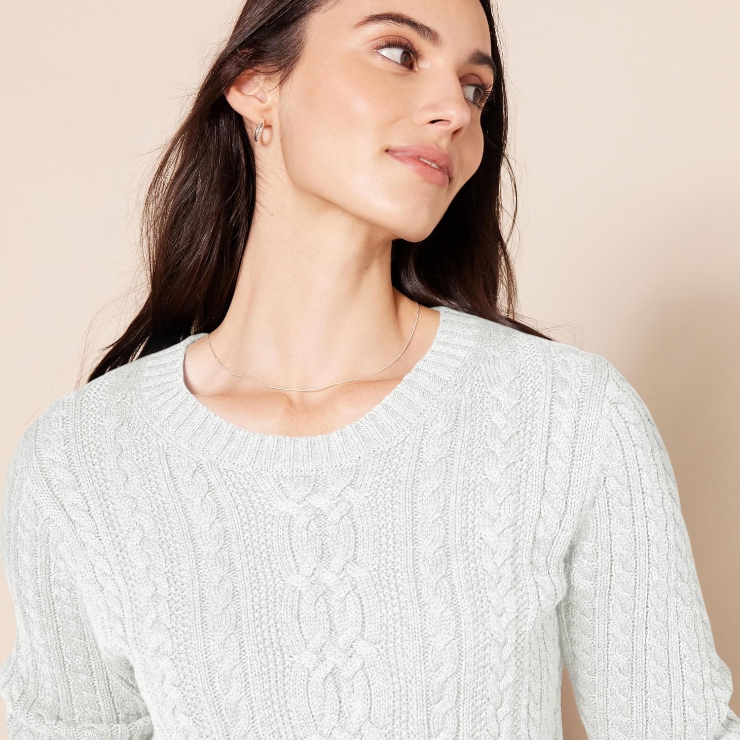 image:imageAmazon Essentials Womens Regular Fit Soft Cotton Cable Knit Ribbed Crewneck Sweater Available in Plus SizeWhite