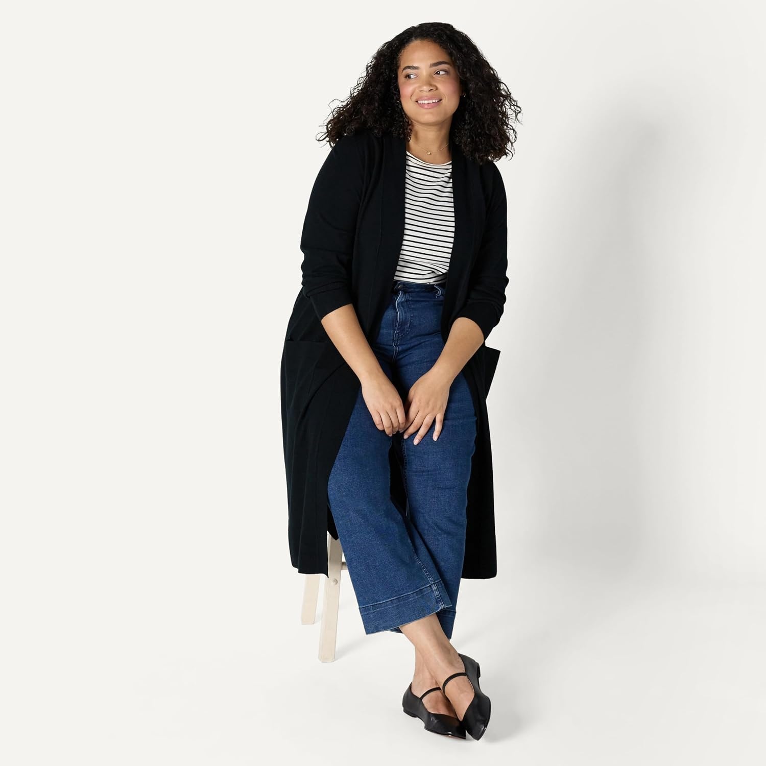 image:imageAmazon Essentials Womens RegularFit Lightweight Soft Duster Length Cardigan SweaterBlack