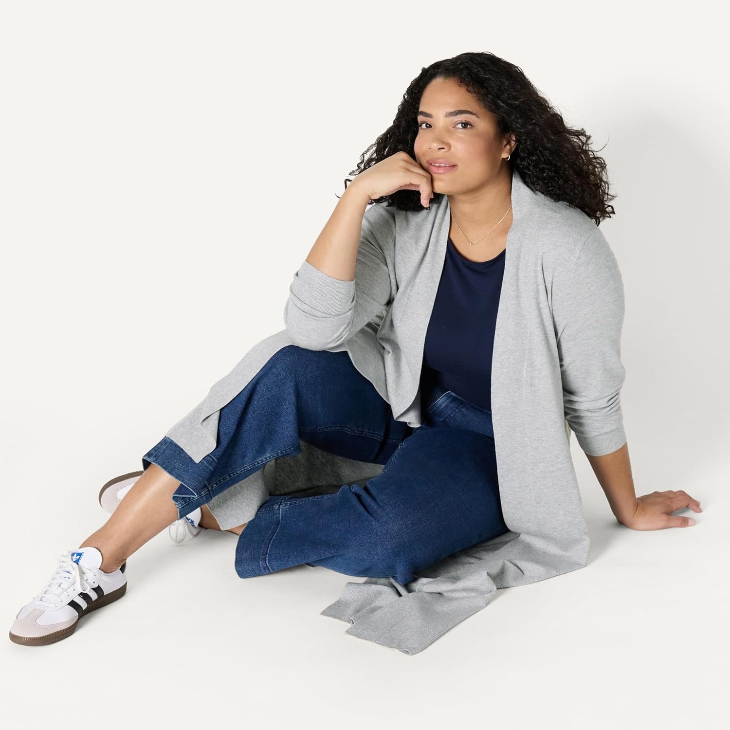 image:imageAmazon Essentials Womens RegularFit Lightweight Soft Duster Length Cardigan SweaterMedium Grey Heather