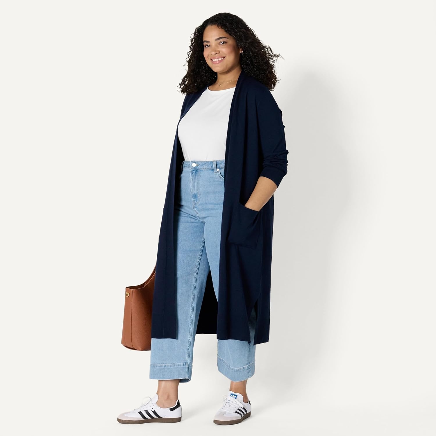 image:imageAmazon Essentials Womens RegularFit Lightweight Soft Duster Length Cardigan SweaterNavy
