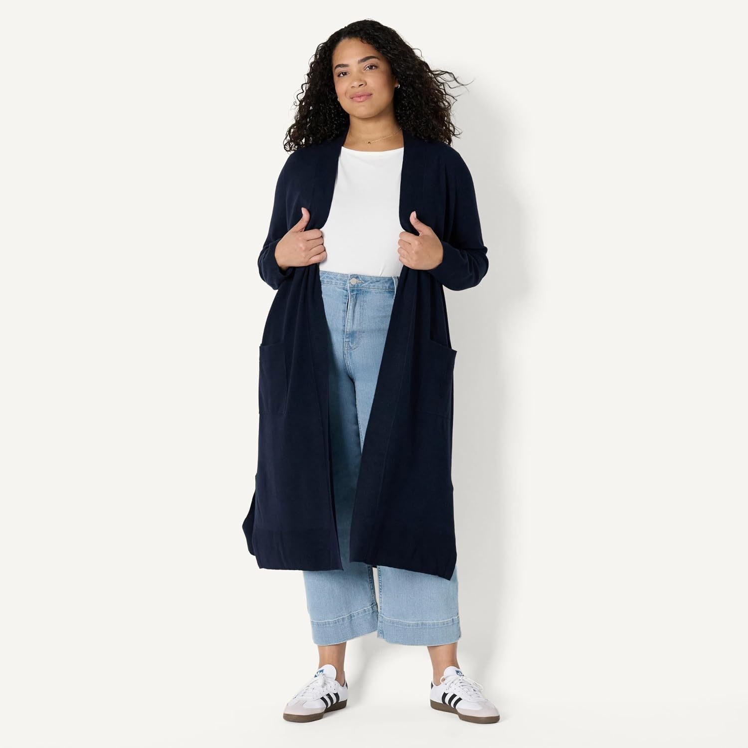 image:imageAmazon Essentials Womens RegularFit Lightweight Soft Duster Length Cardigan SweaterNavy