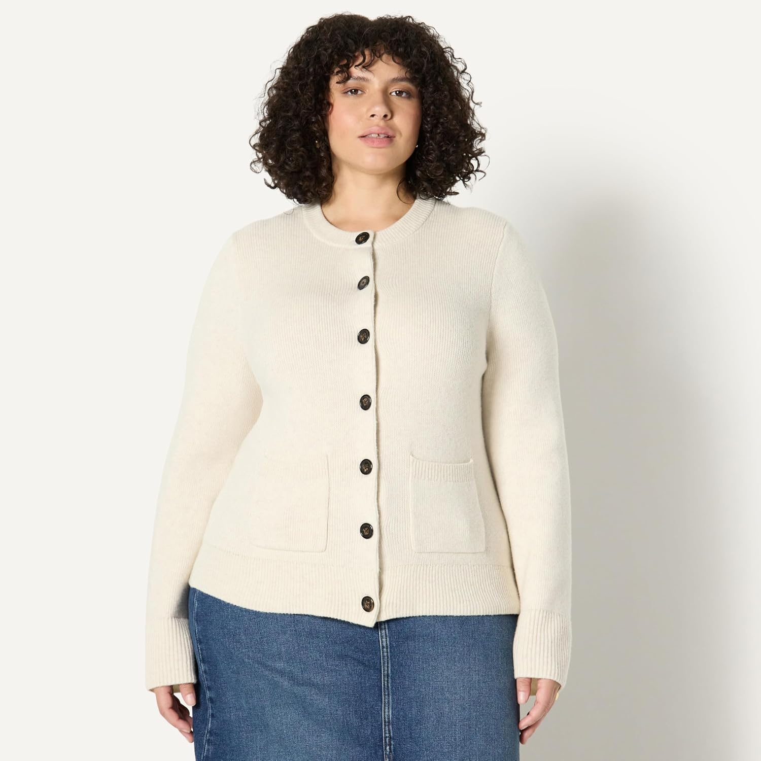 image:imageAmazon Essentials Womens RegularFit LongSleeve Cardigan with Bell Sleeves and Shaped WaistOatmeal Heather