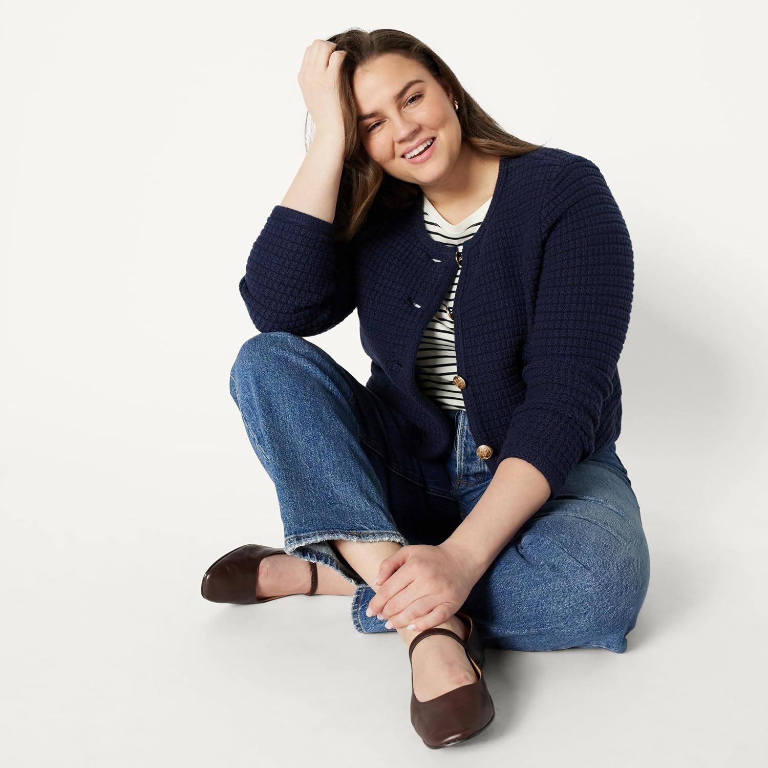 image:imageAmazon Essentials Womens RegularFit Midweight Cardigan SweaterNavy