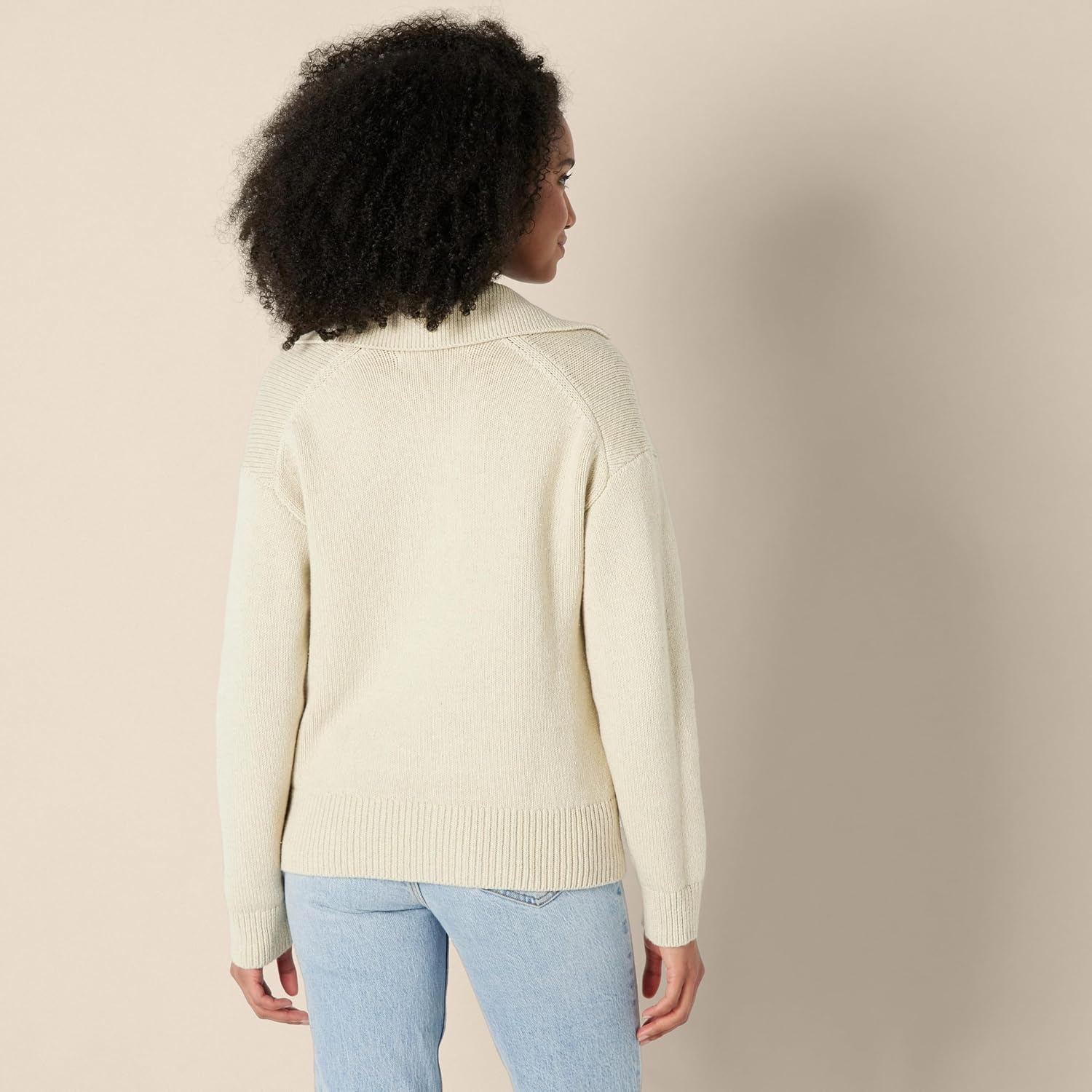 image:imageAmazon Essentials Womens RegularFit Midweight Cotton Polo Pullover Sweater Long Sleeve V Neck CollaredSand Heather