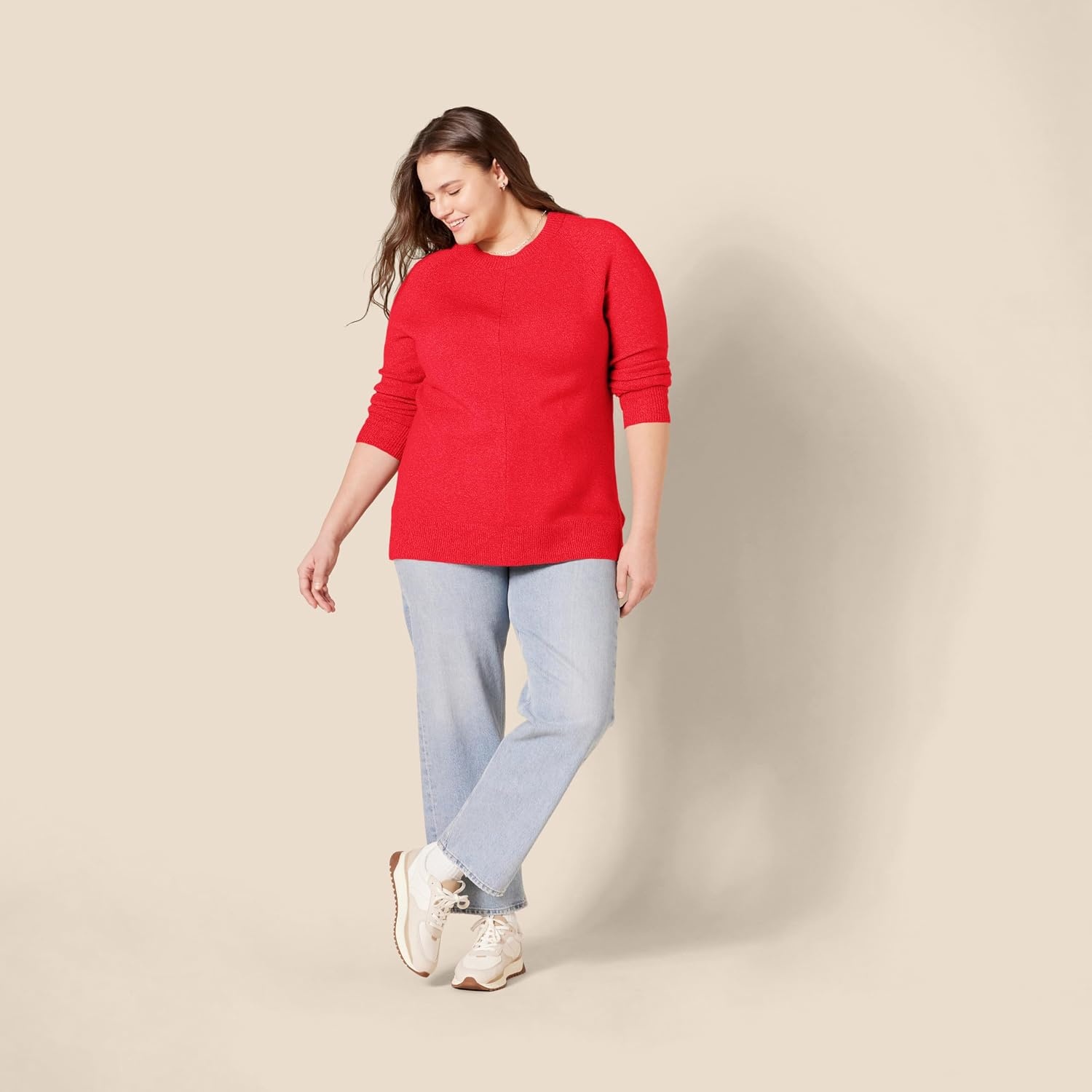 image:imageAmazon Essentials Womens RegularFit Soft Touch Crewneck LongSleeve SweaterRed