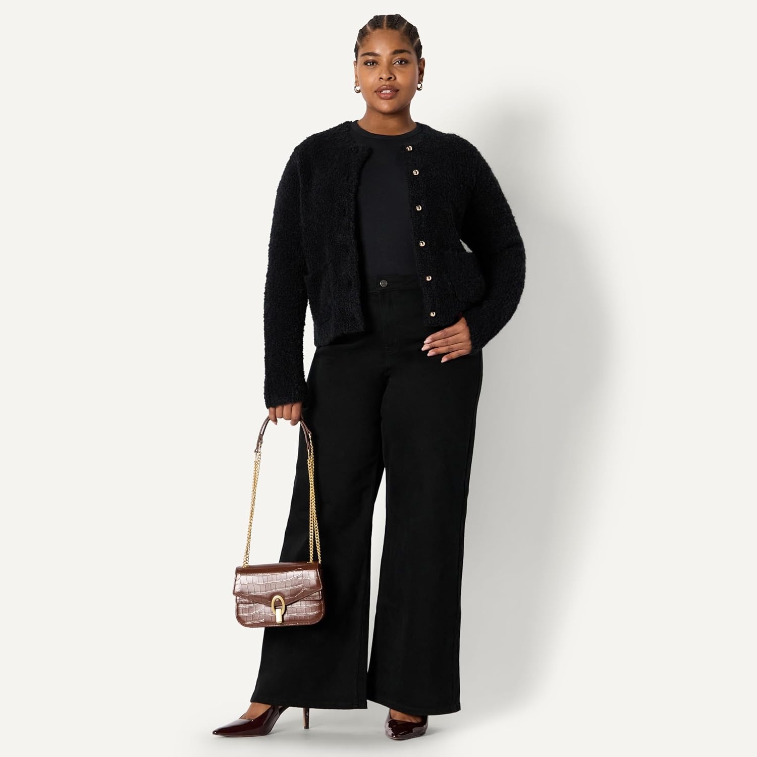 image:imageAmazon Essentials Womens RegularFit Trendy Wool Blend Boucle ButtonDown JacketBlack