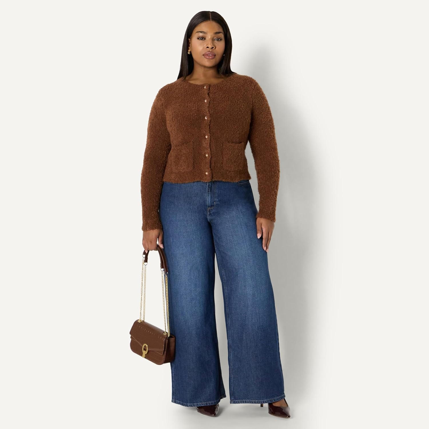 image:imageAmazon Essentials Womens RegularFit Trendy Wool Blend Boucle ButtonDown JacketBrown