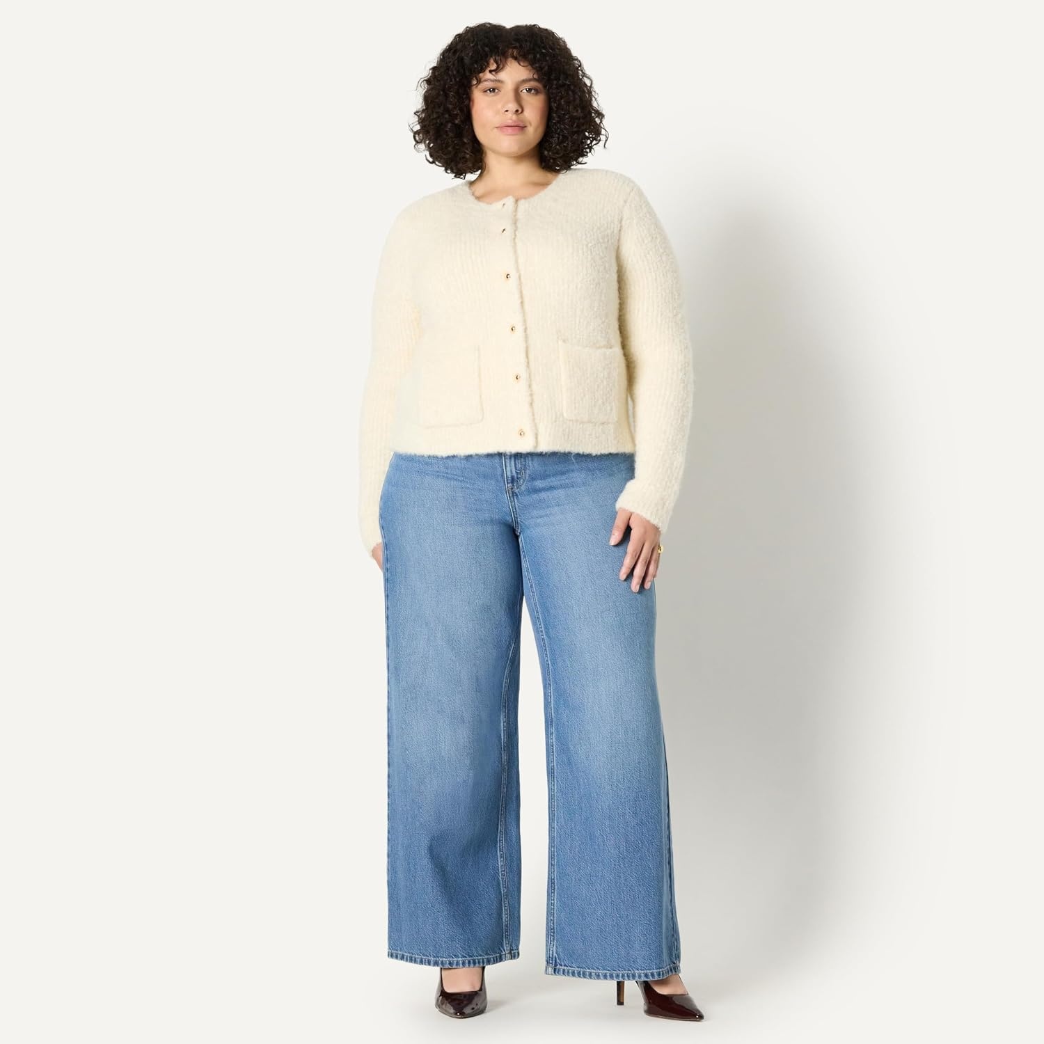 image:imageAmazon Essentials Womens RegularFit Trendy Wool Blend Boucle ButtonDown JacketCream