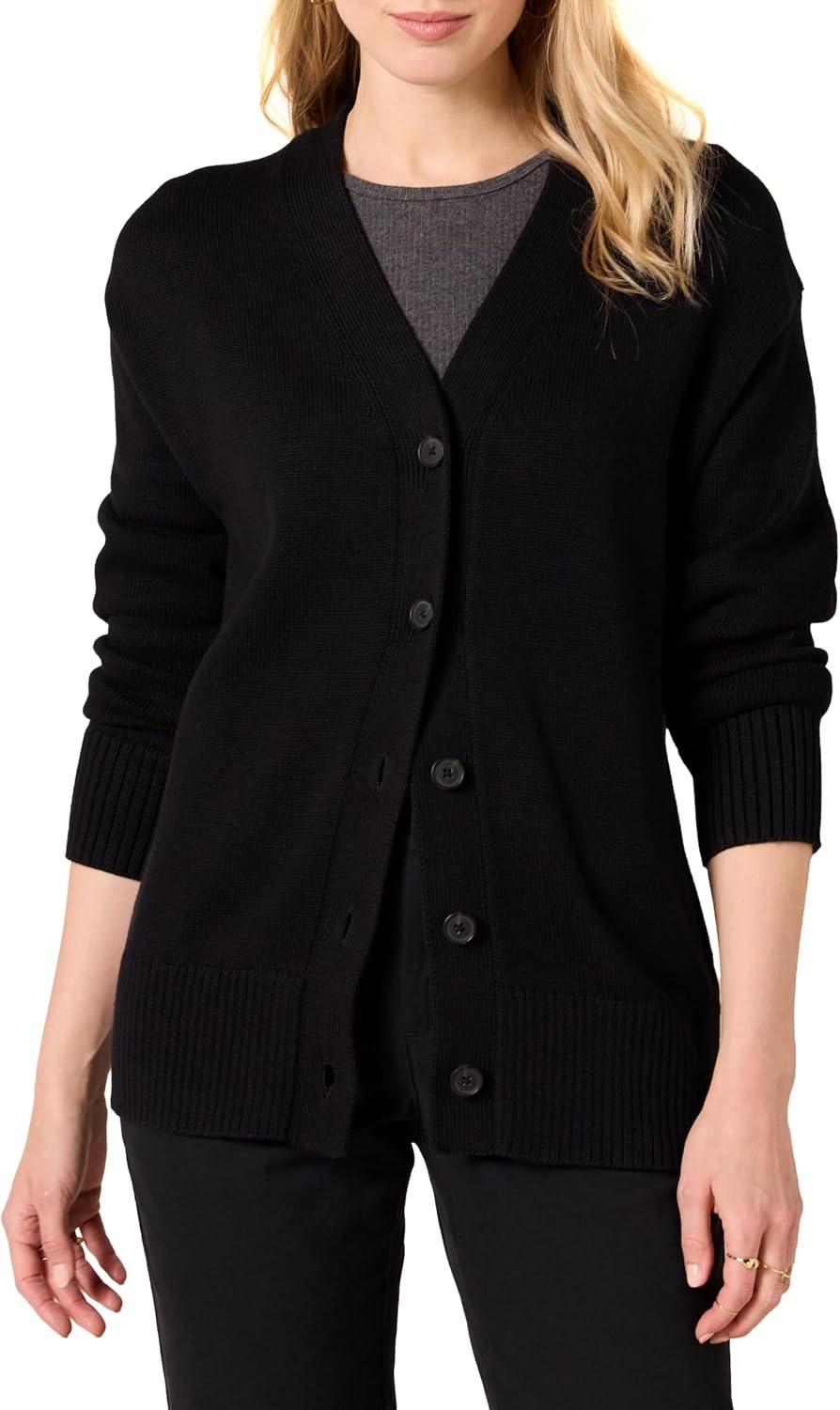 image:imageAmazon Essentials Womens Relaxed Fit Midweight Cardigan SweaterBlack