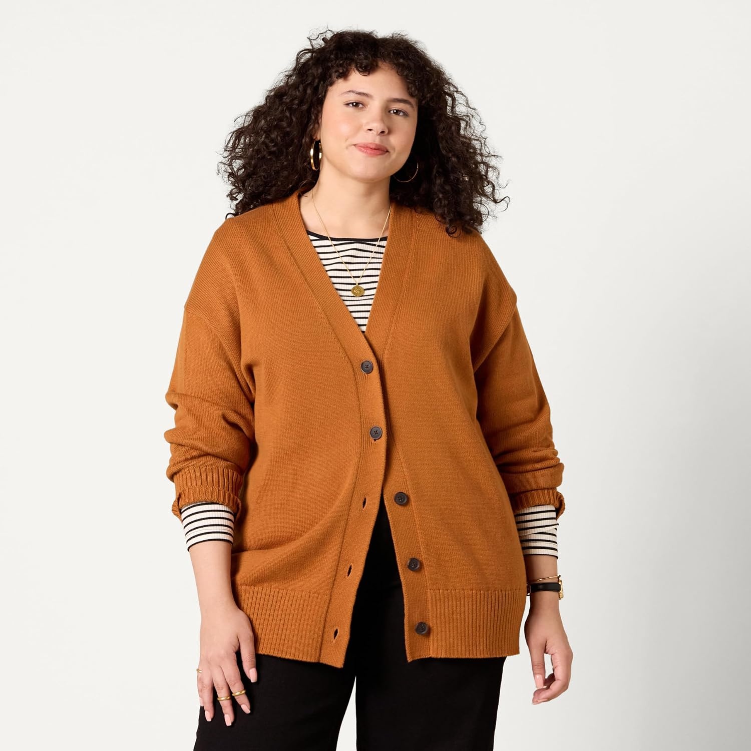 image:imageAmazon Essentials Womens Relaxed Fit Midweight Cardigan SweaterCaramel