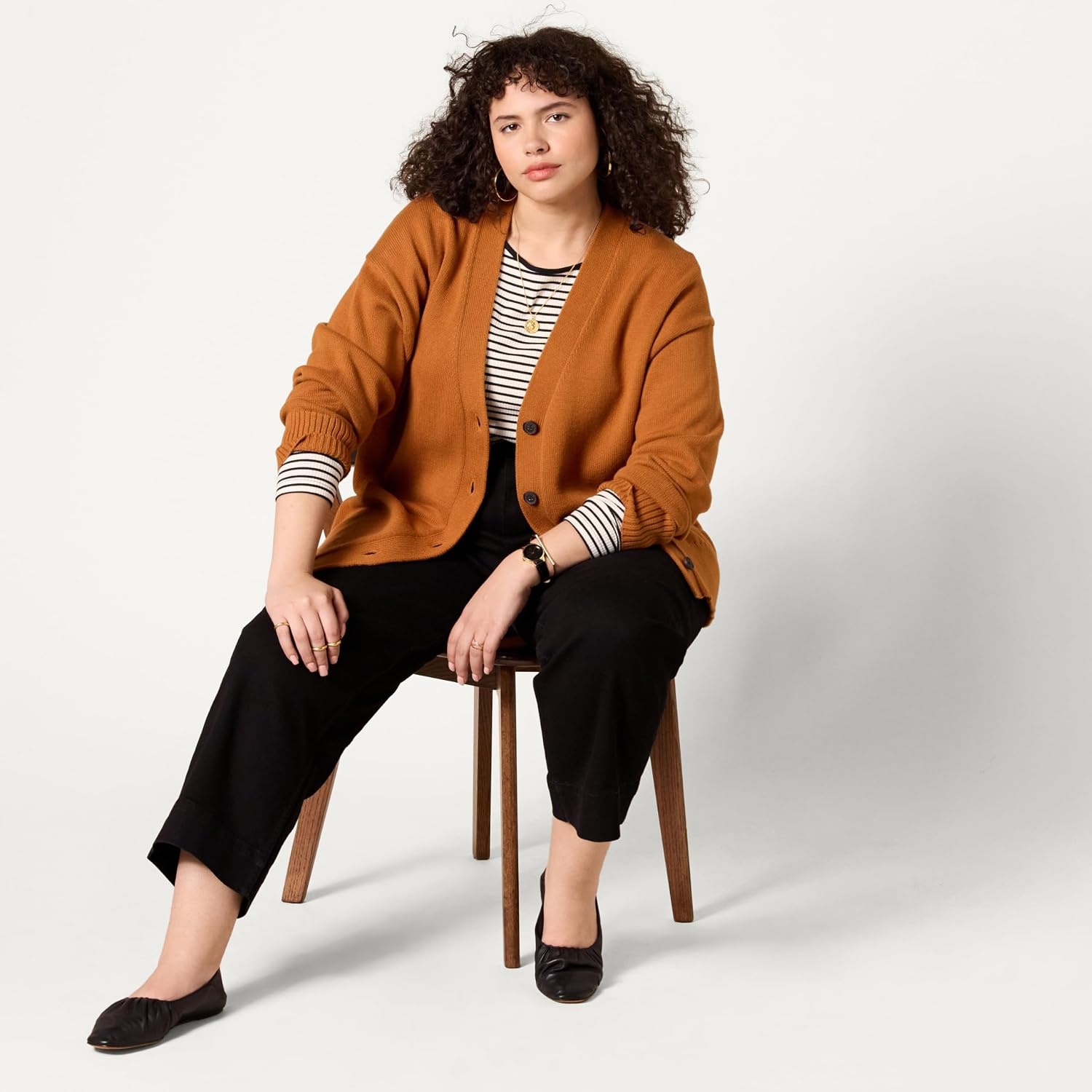 image:imageAmazon Essentials Womens Relaxed Fit Midweight Cardigan SweaterCaramel