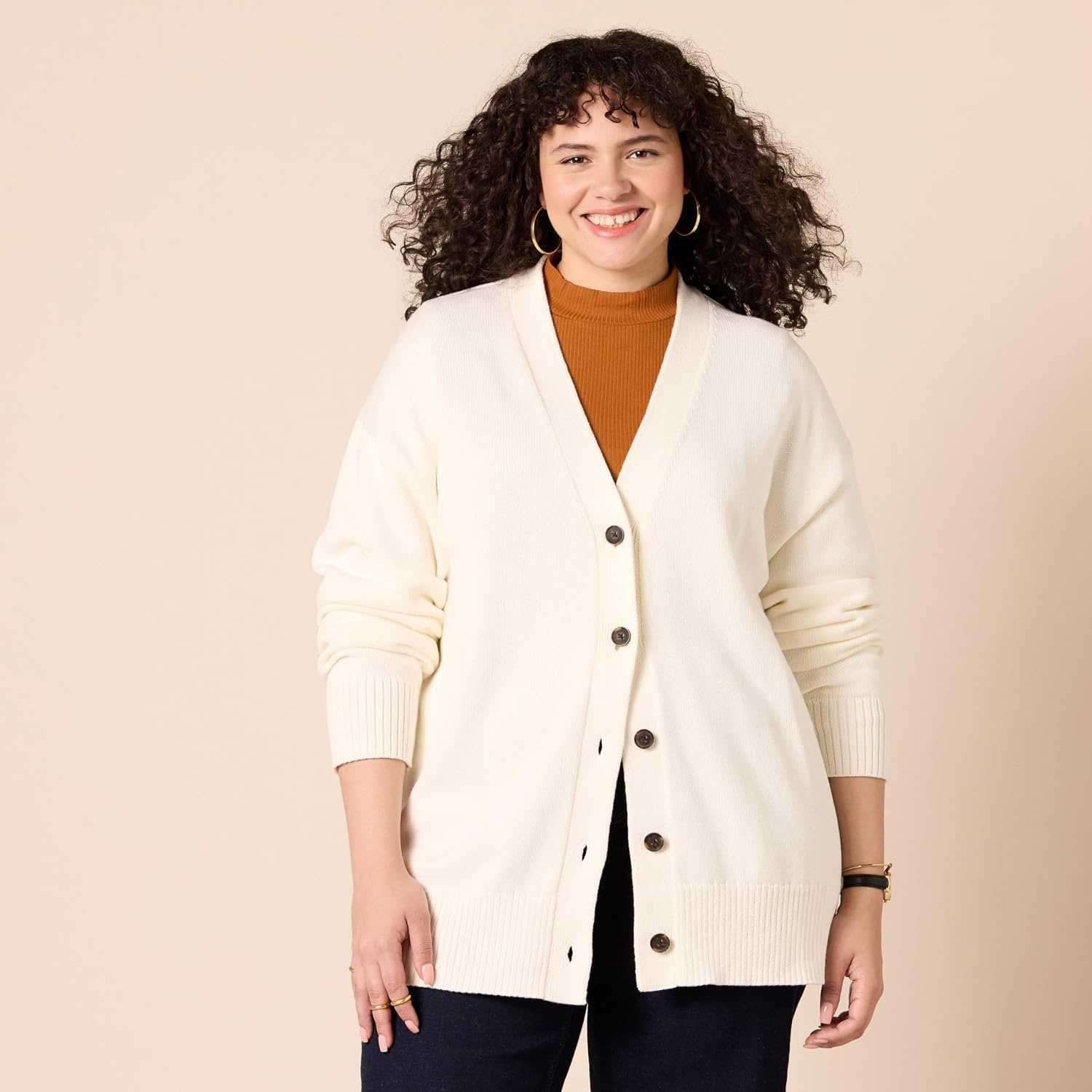 image:imageAmazon Essentials Womens Relaxed Fit Midweight Cardigan SweaterEggshell White