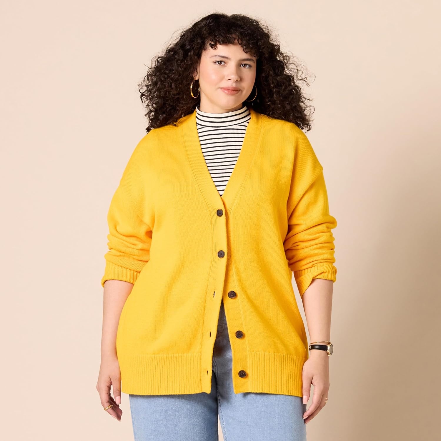 image:imageAmazon Essentials Womens Relaxed Fit Midweight Cardigan SweaterGolden Yellow