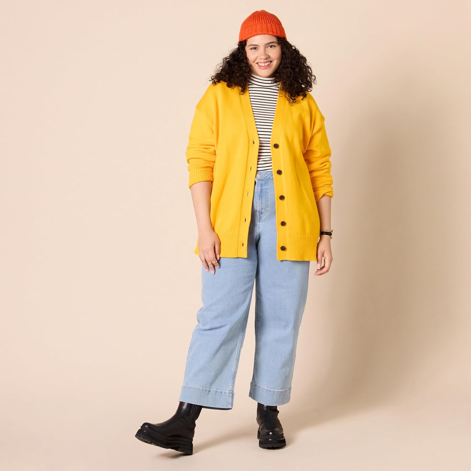 image:imageAmazon Essentials Womens Relaxed Fit Midweight Cardigan SweaterGolden Yellow
