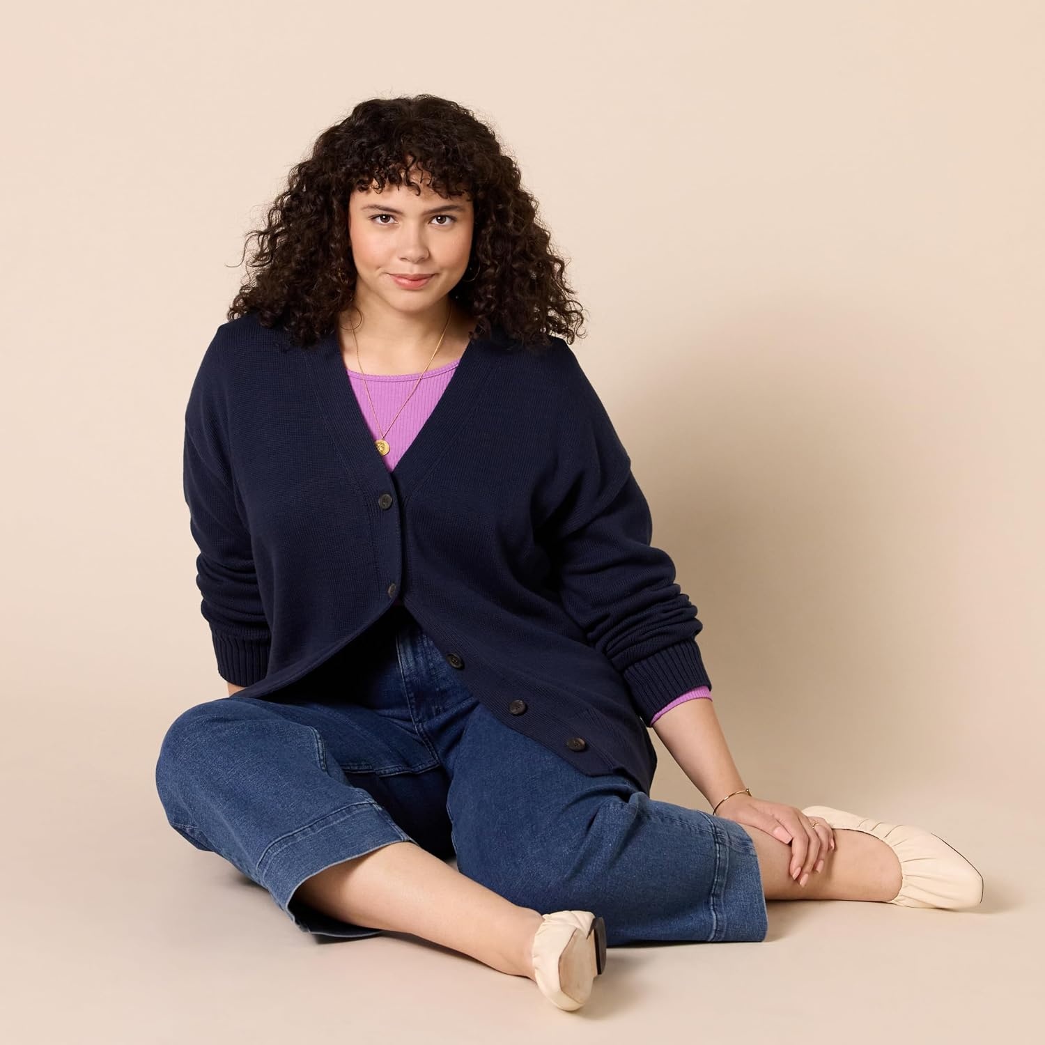 image:imageAmazon Essentials Womens Relaxed Fit Midweight Cardigan SweaterNavy