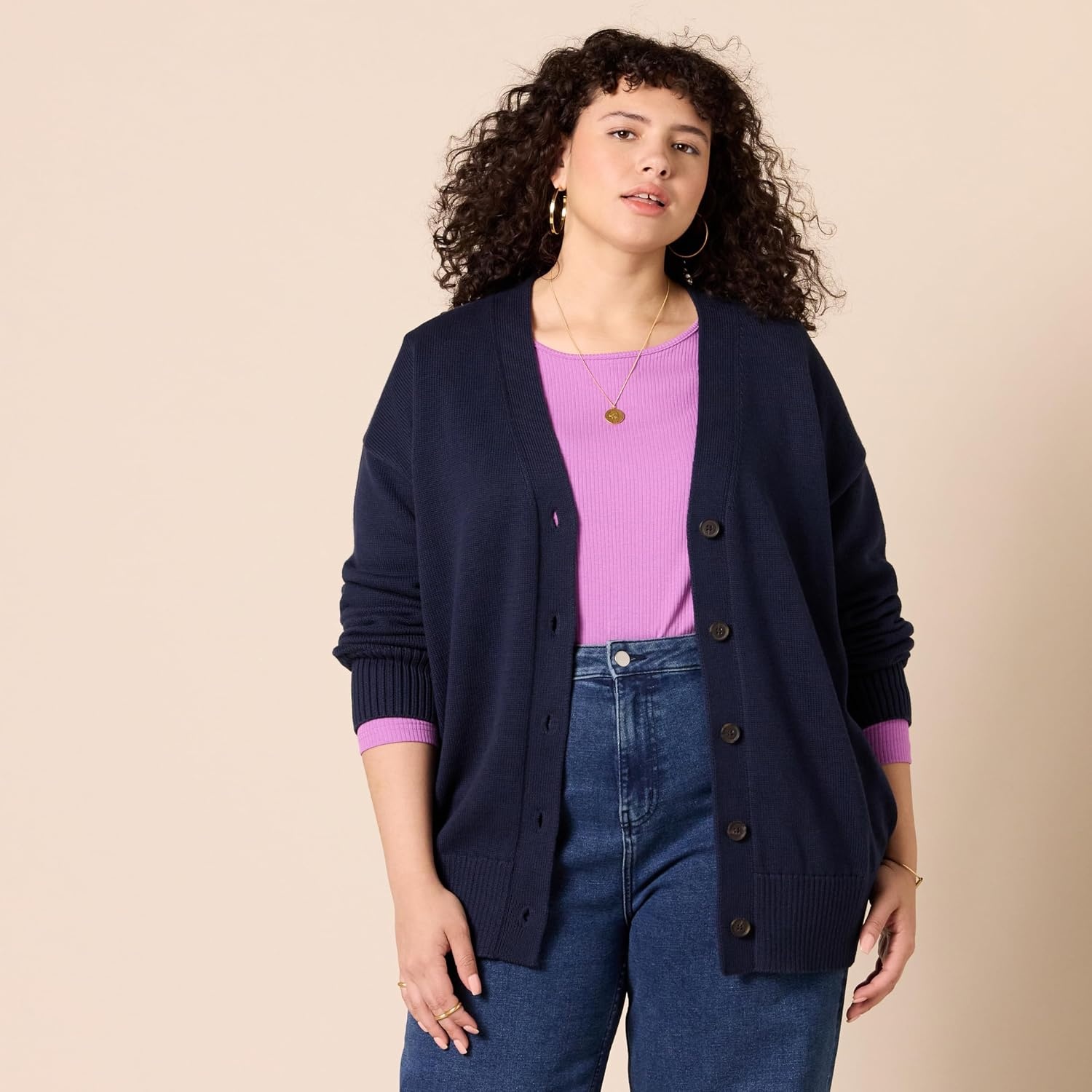 image:imageAmazon Essentials Womens Relaxed Fit Midweight Cardigan SweaterNavy
