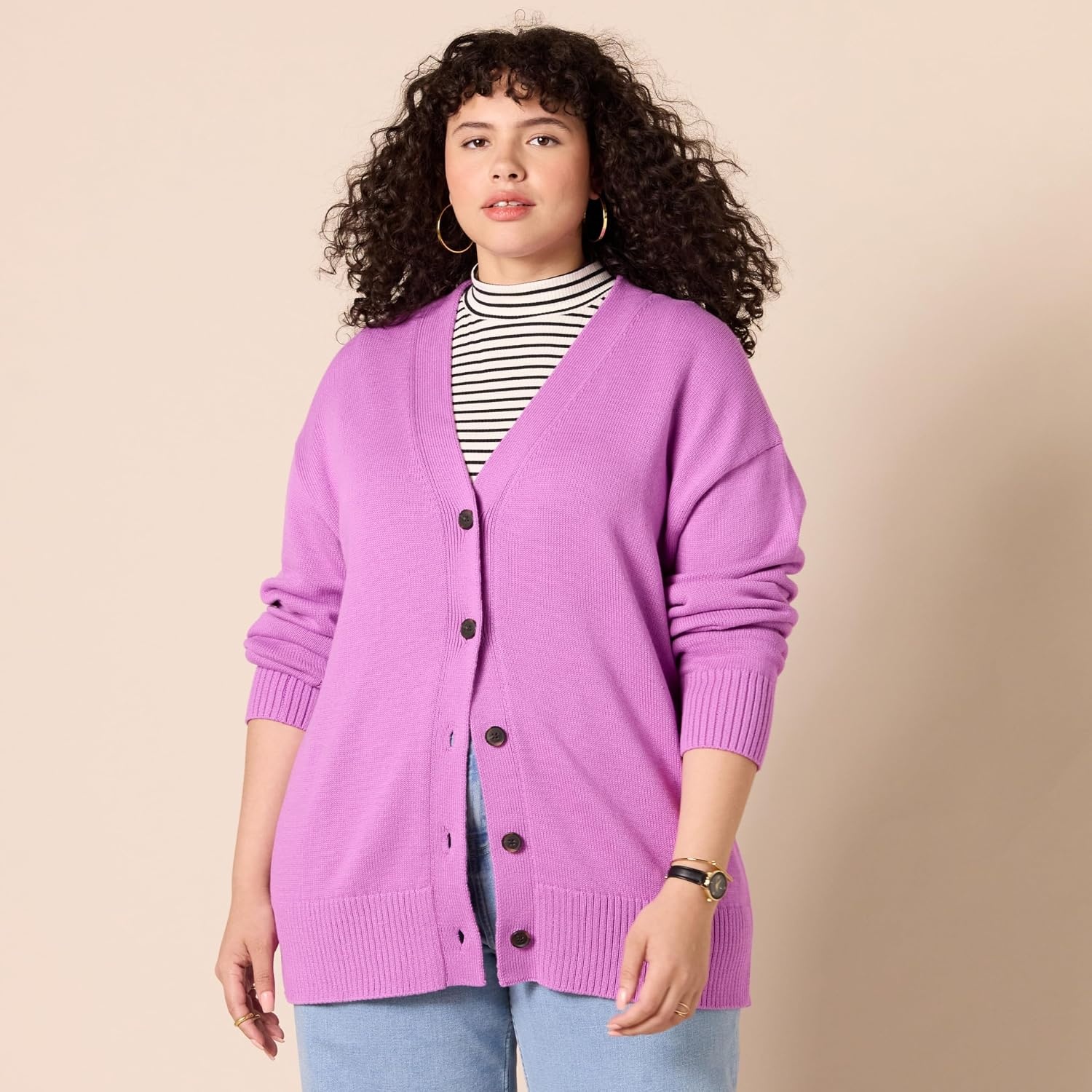 image:imageAmazon Essentials Womens Relaxed Fit Midweight Cardigan SweaterPurple