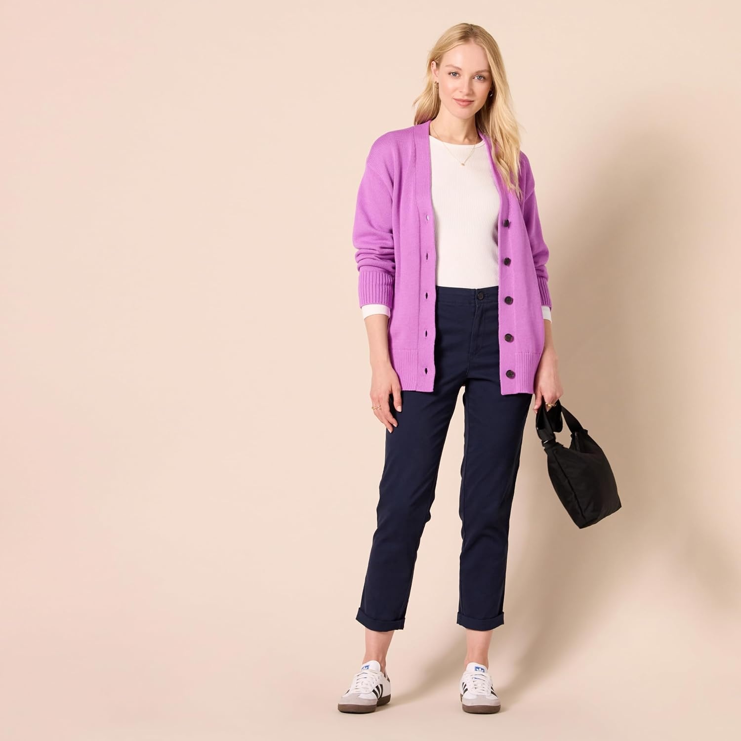 image:imageAmazon Essentials Womens Relaxed Fit Midweight Cardigan SweaterPurple