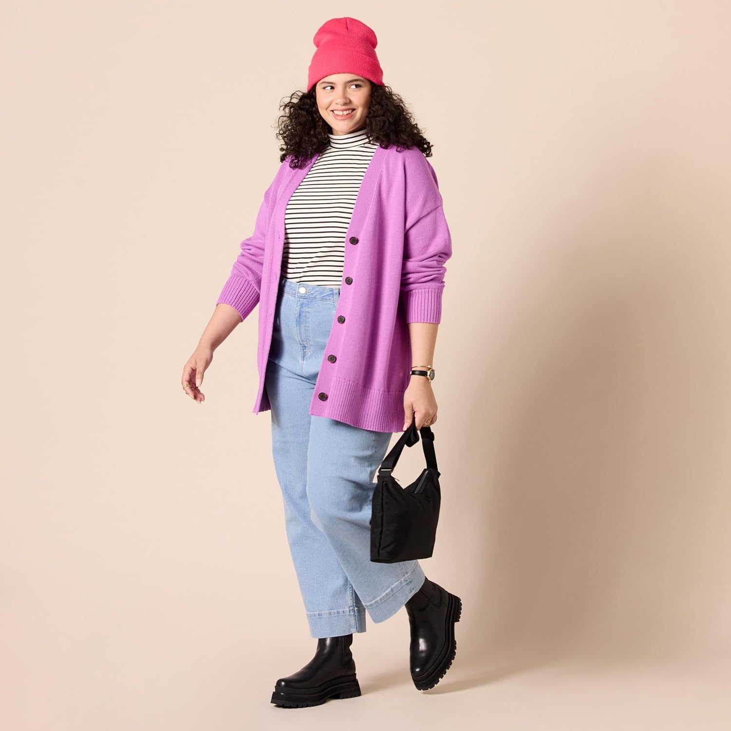image:imageAmazon Essentials Womens Relaxed Fit Midweight Cardigan SweaterPurple