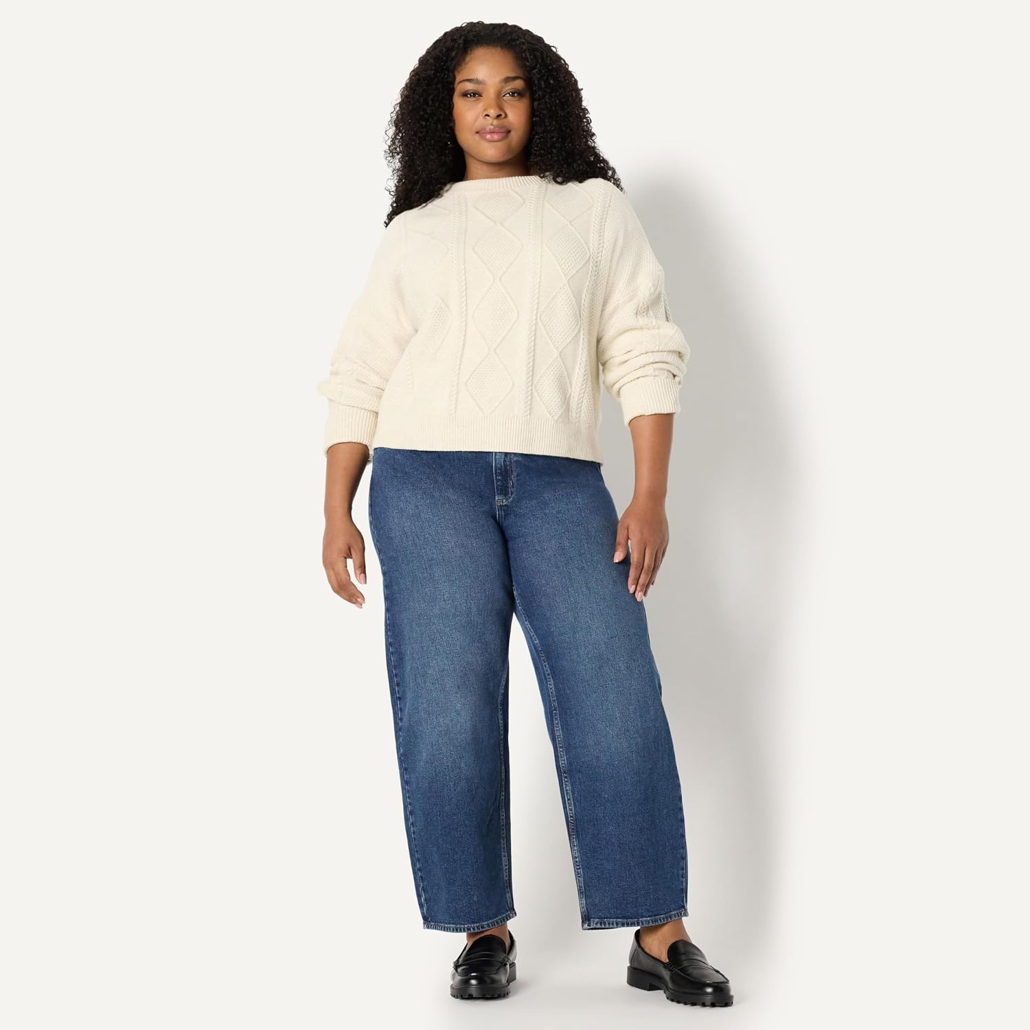 image:imageAmazon Essentials Womens RelaxedFit Cable Crewneck SweaterOatmeal Heather