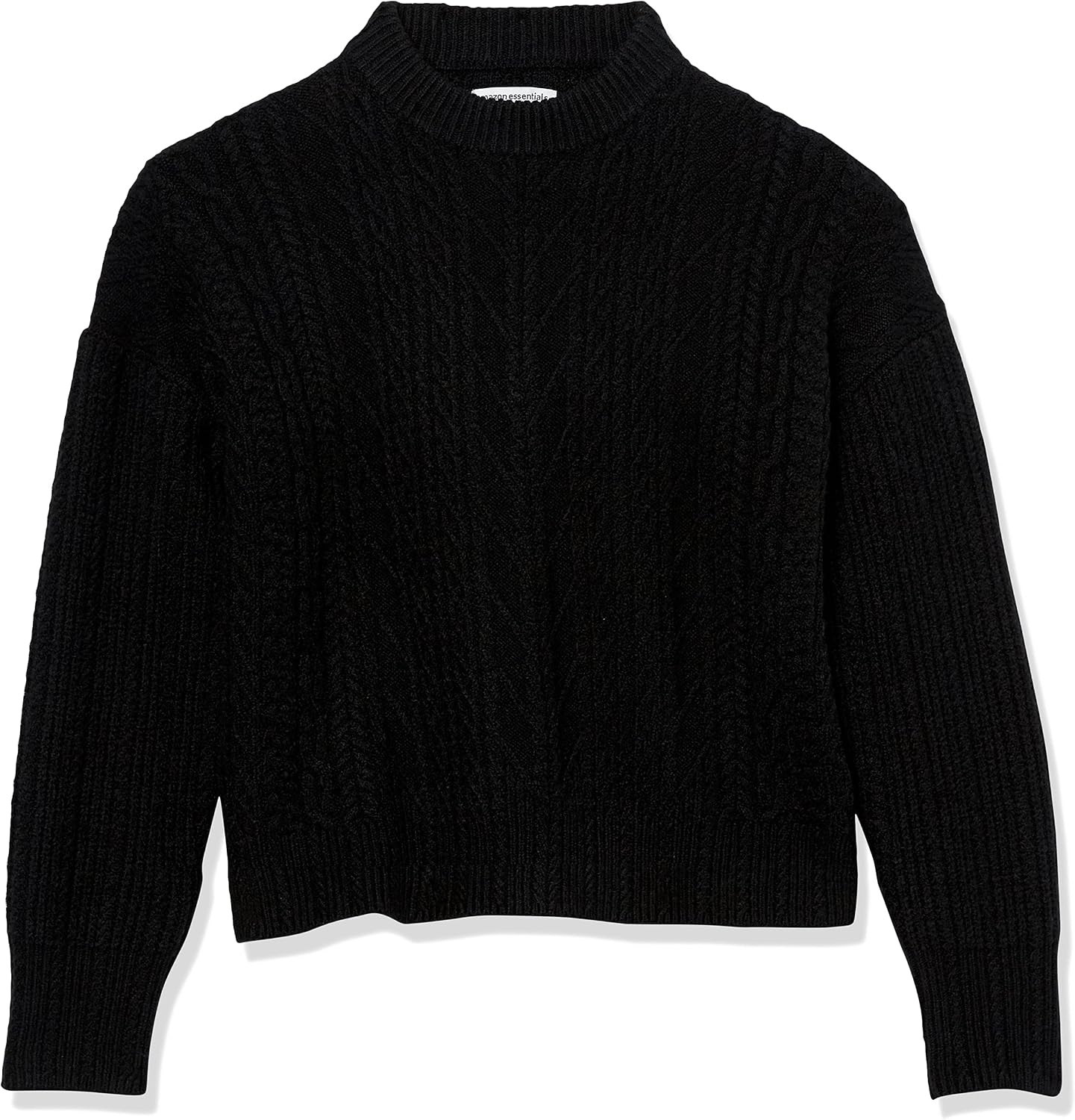 image:imageAmazon Essentials Womens RelaxedFit Cable Knit Sweater SoftTouch Modern Crewneck PlusBlack