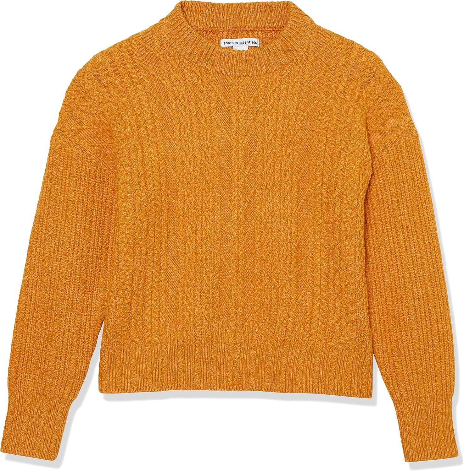image:imageAmazon Essentials Womens RelaxedFit Cable Knit Sweater SoftTouch Modern Crewneck PlusDark Orange