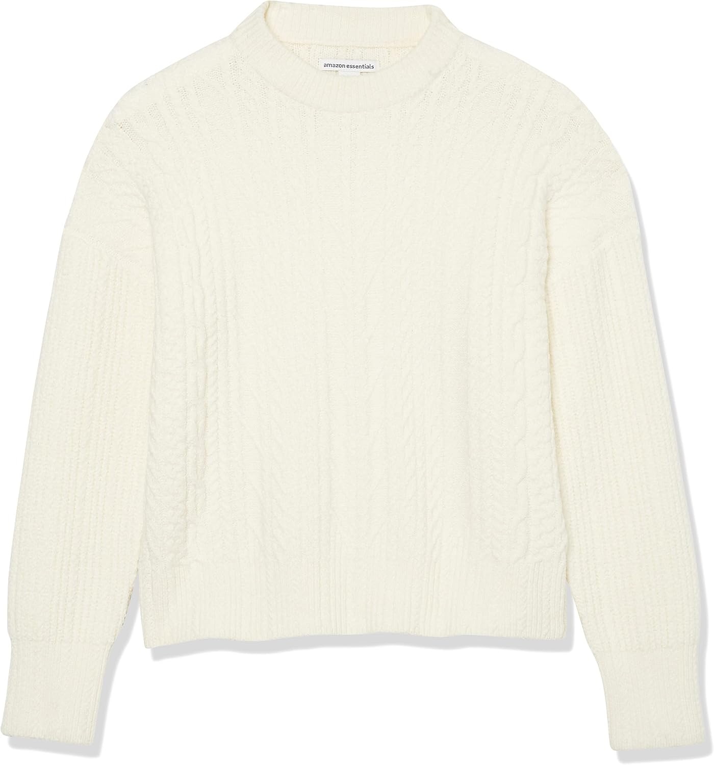 image:imageAmazon Essentials Womens RelaxedFit Cable Knit Sweater SoftTouch Modern Crewneck PlusIvory
