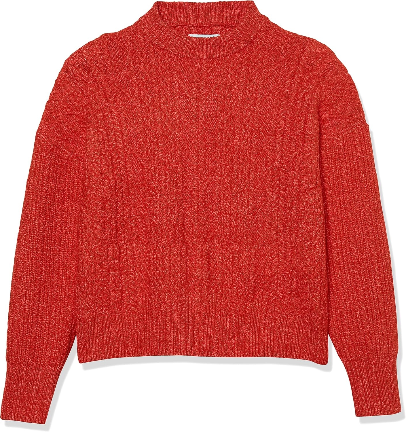 image:imageAmazon Essentials Womens RelaxedFit Cable Knit Sweater SoftTouch Modern Crewneck PlusPoppy Red